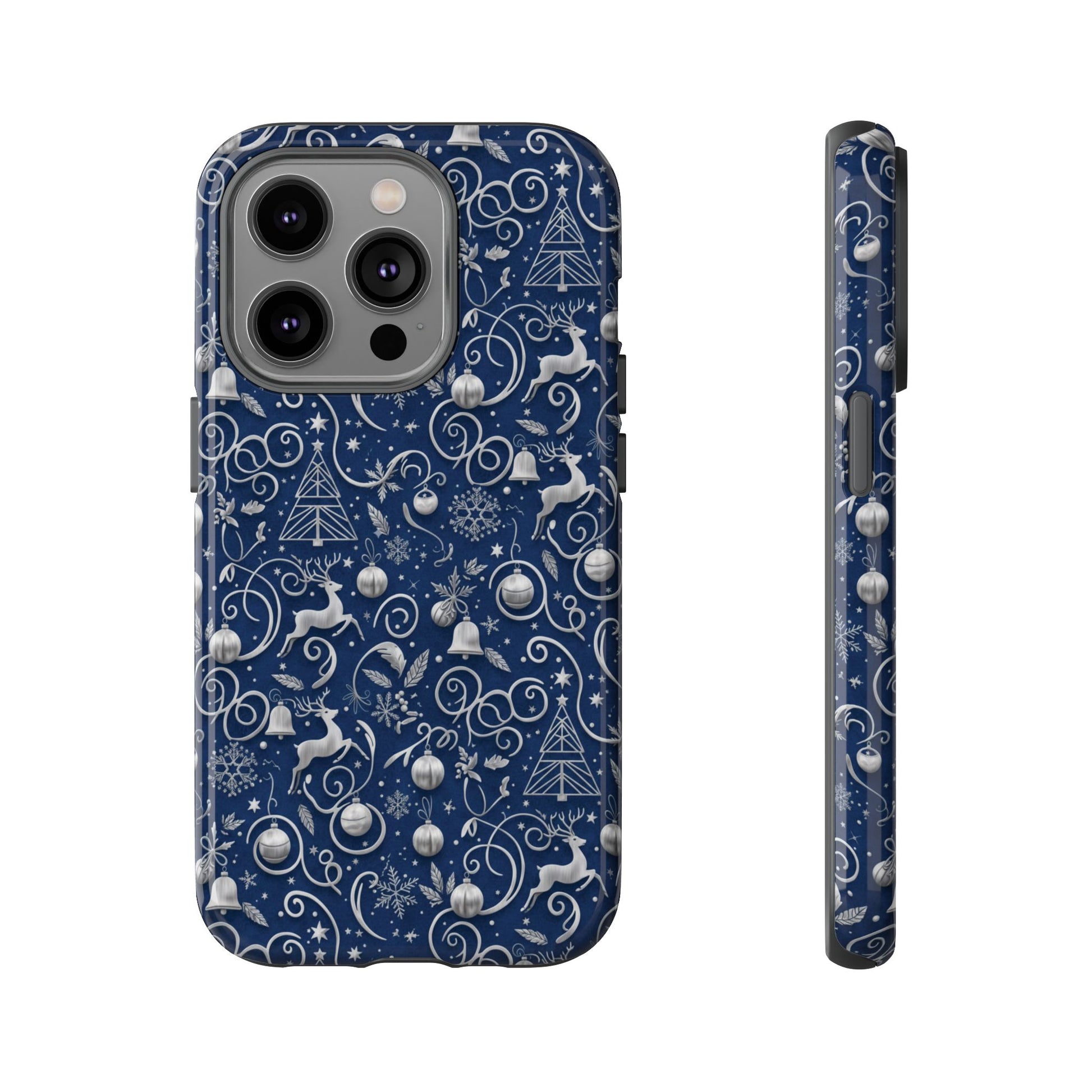 Blue & Silver Christmas Phone Case – Holiday Sparkle Design for iPhone 17, All iPhones & Galaxy | MRSBYVALLE Gift for Her