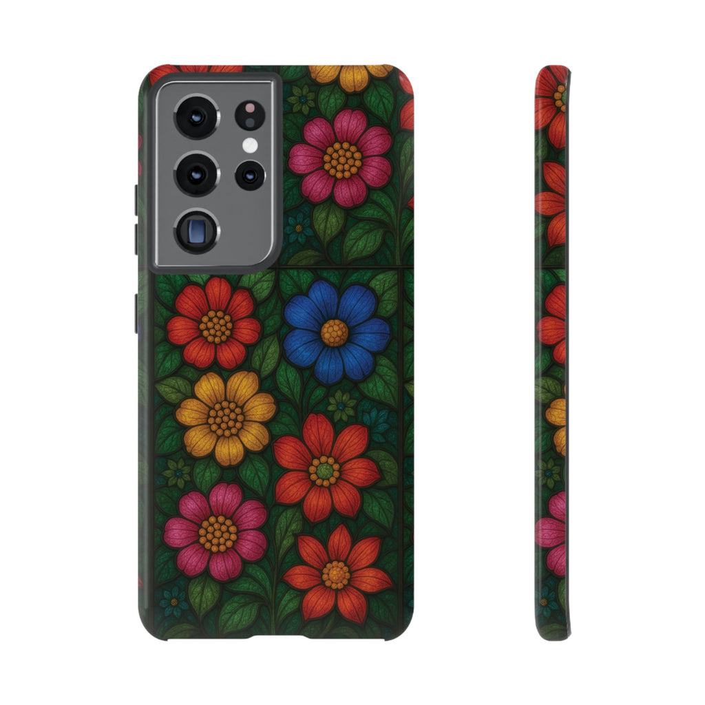 Coque de téléphone effet vitrail floral lumineux Art abstrait coloré, Étui de protection esthétique pour iPhone, Samsung et Google, Idée cadeau unique pour maman