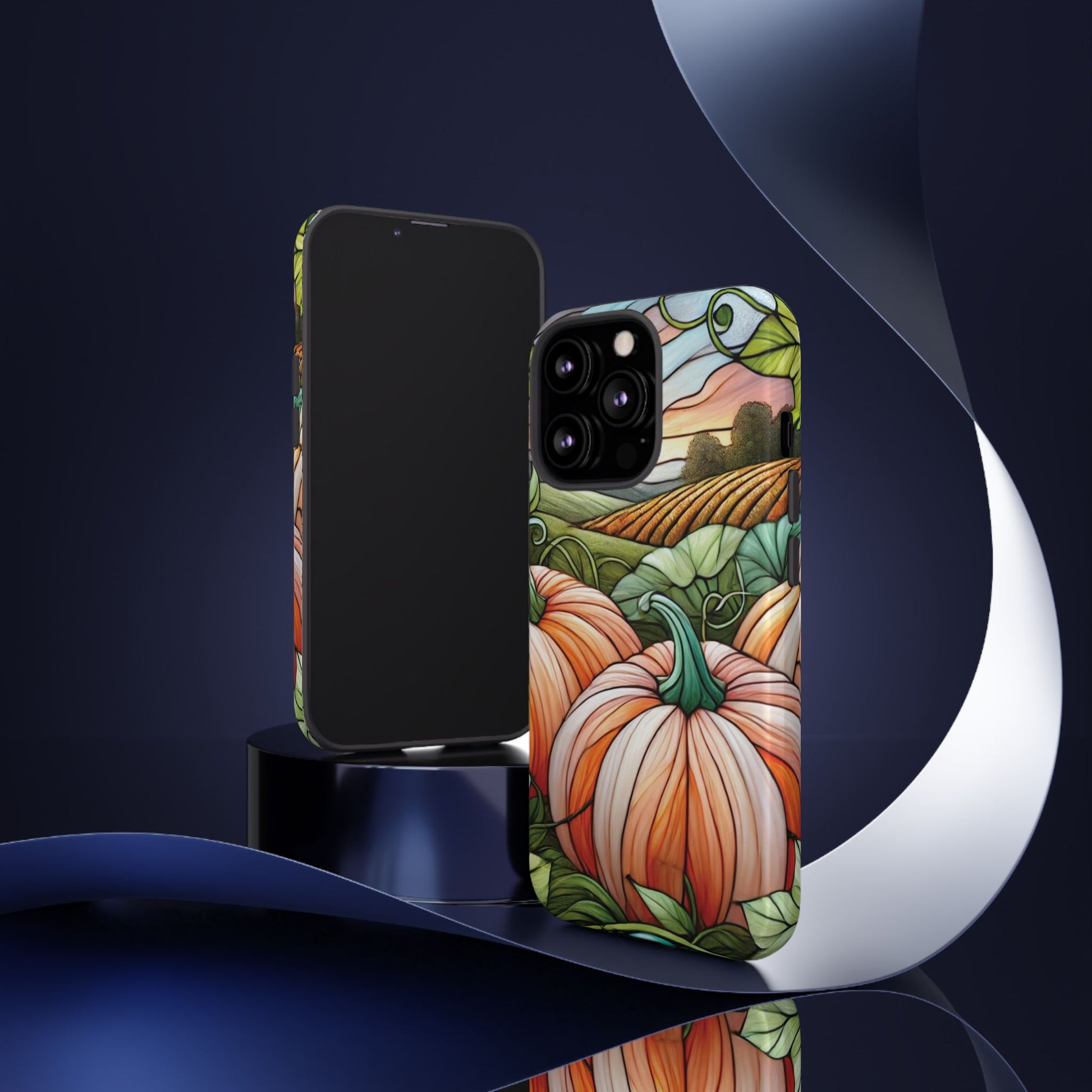 Pumpkins Phone Case Fall Faux Stained-Glass Thanksgiving Cover Pumpkin Lovers Gift for Galaxy S 24 23 22 21 Pixel 5 6 7 8 iPhone 17 , 16 15 14 13 12 Samsung iPhone Samsung Gift for Her