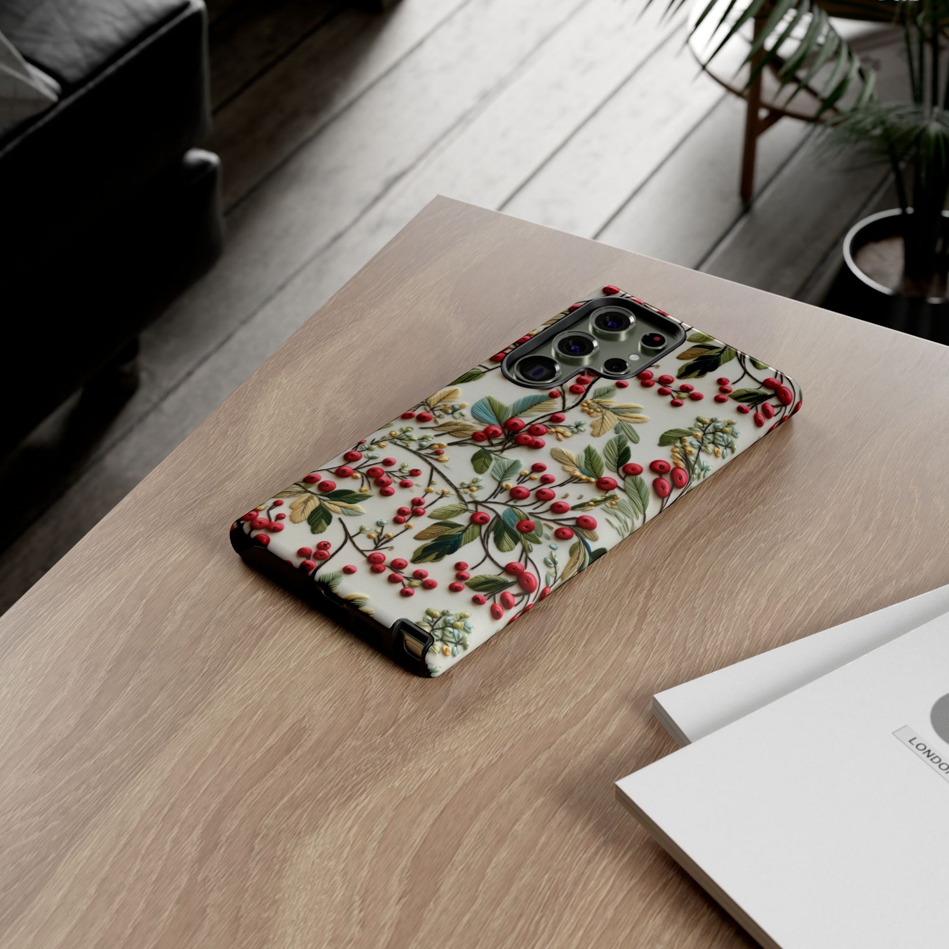 Holly Christmas Wildflowers Boho Chic Design Phone Case - Stylish, Protective Cover for All Models Gift for Mom Accessory Gift for Her