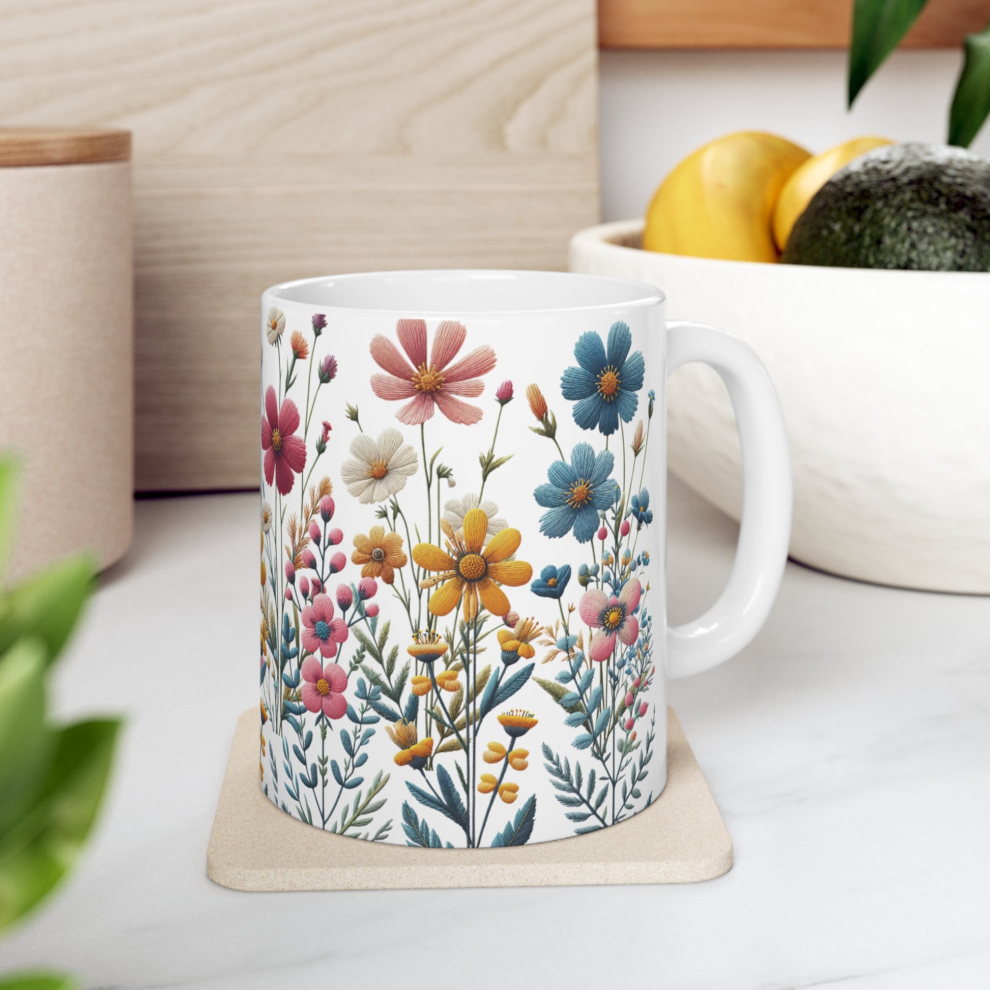 Boho Wildflower Coffee Ceramic Mugs – Perfect for Your Morning Brew | 11 oz & 15 oz Sizes Floral Mug for Tea, Cocoa, and More Unique Bohemian Design Gift for Nature Lovers - MRSBYVALLE
