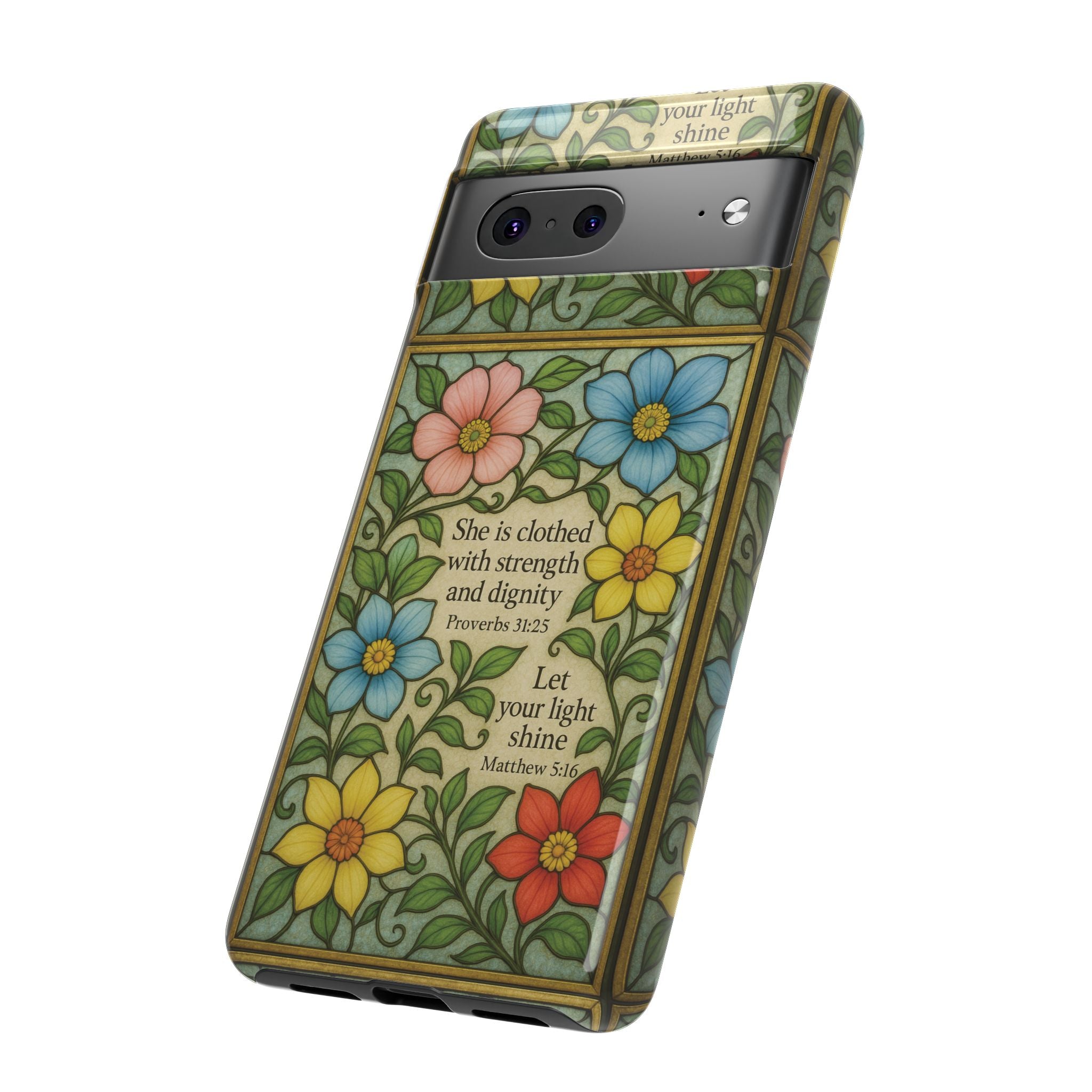 Pastel Floral Stained Glass Bible Verse Phone Case Christian Affirmation, Soft Faith Design, iPhone Samsung Google, Inspirational Gift for HerGift for Christians