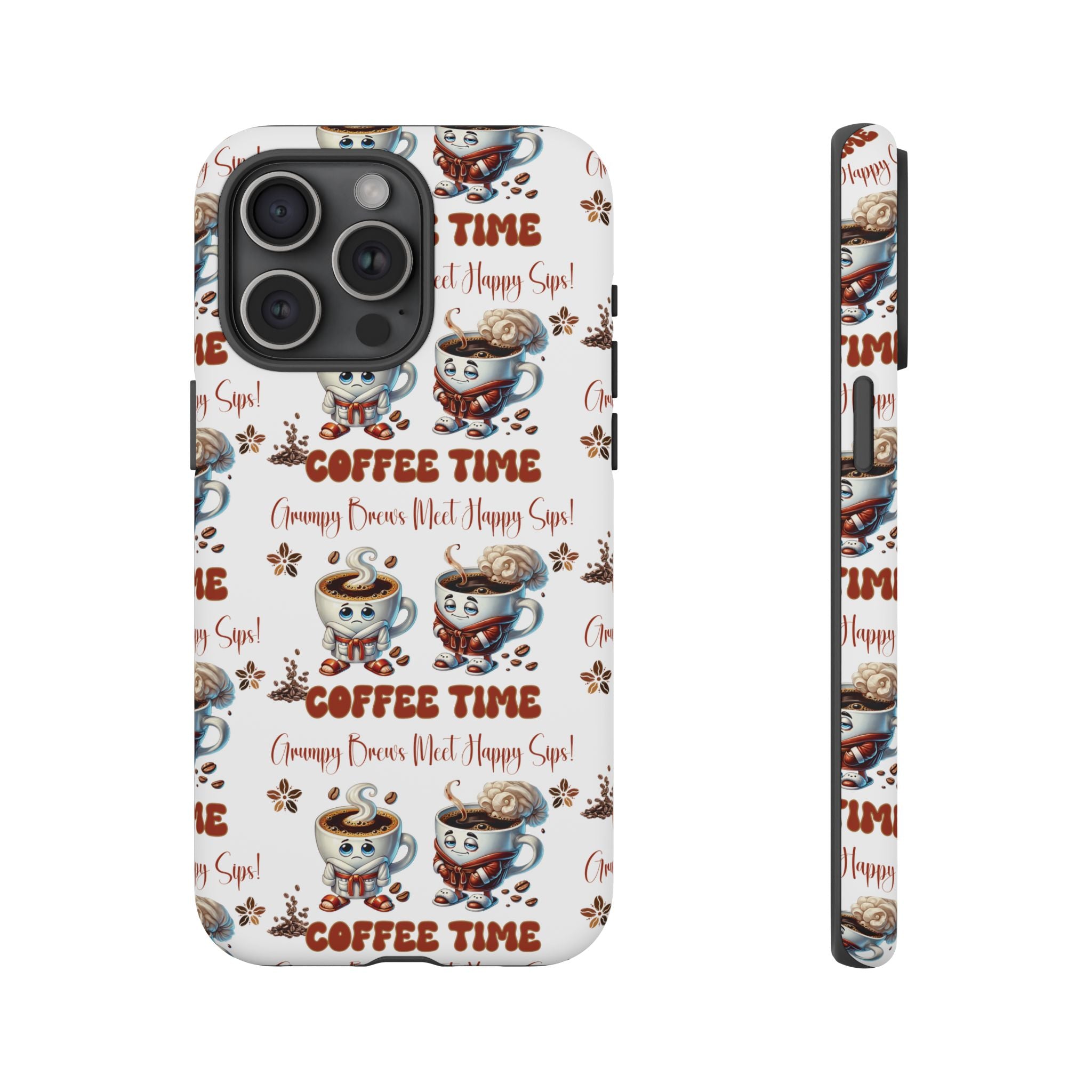 Grumpy Brews Meet Happy Sips Phone Case Compatible with iPhone, Samsung & Pixel | Fun, Durable Protection for Coffee Lovers | Unique Design, Shockproof & Scratch-Resistant Perfect for Coffee Lover - MRSBYVALLE
