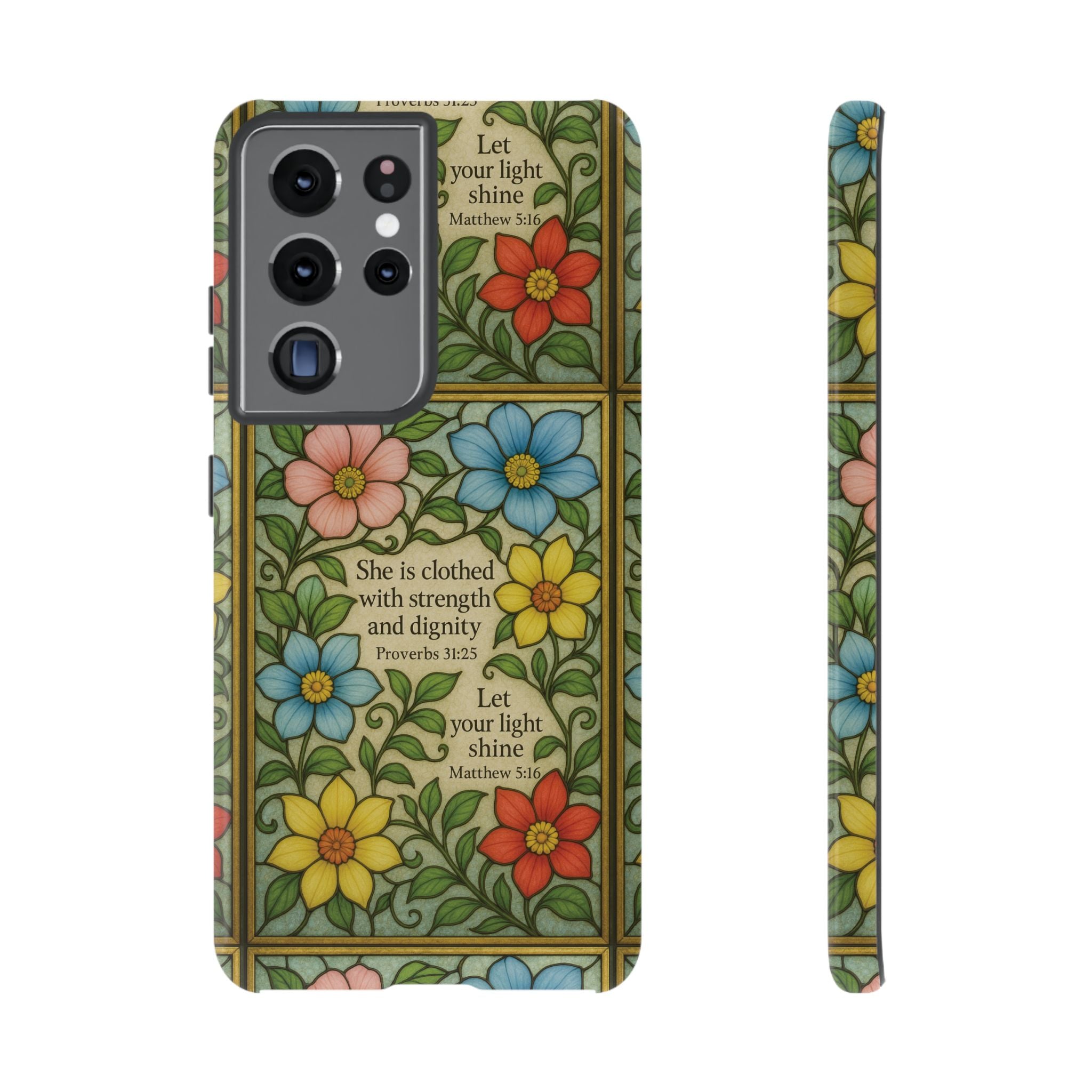 Pastel Floral Stained Glass Bible Verse Phone Case Christian Affirmation, Soft Faith Design, iPhone Samsung Google, Inspirational Gift for HerGift for Christians