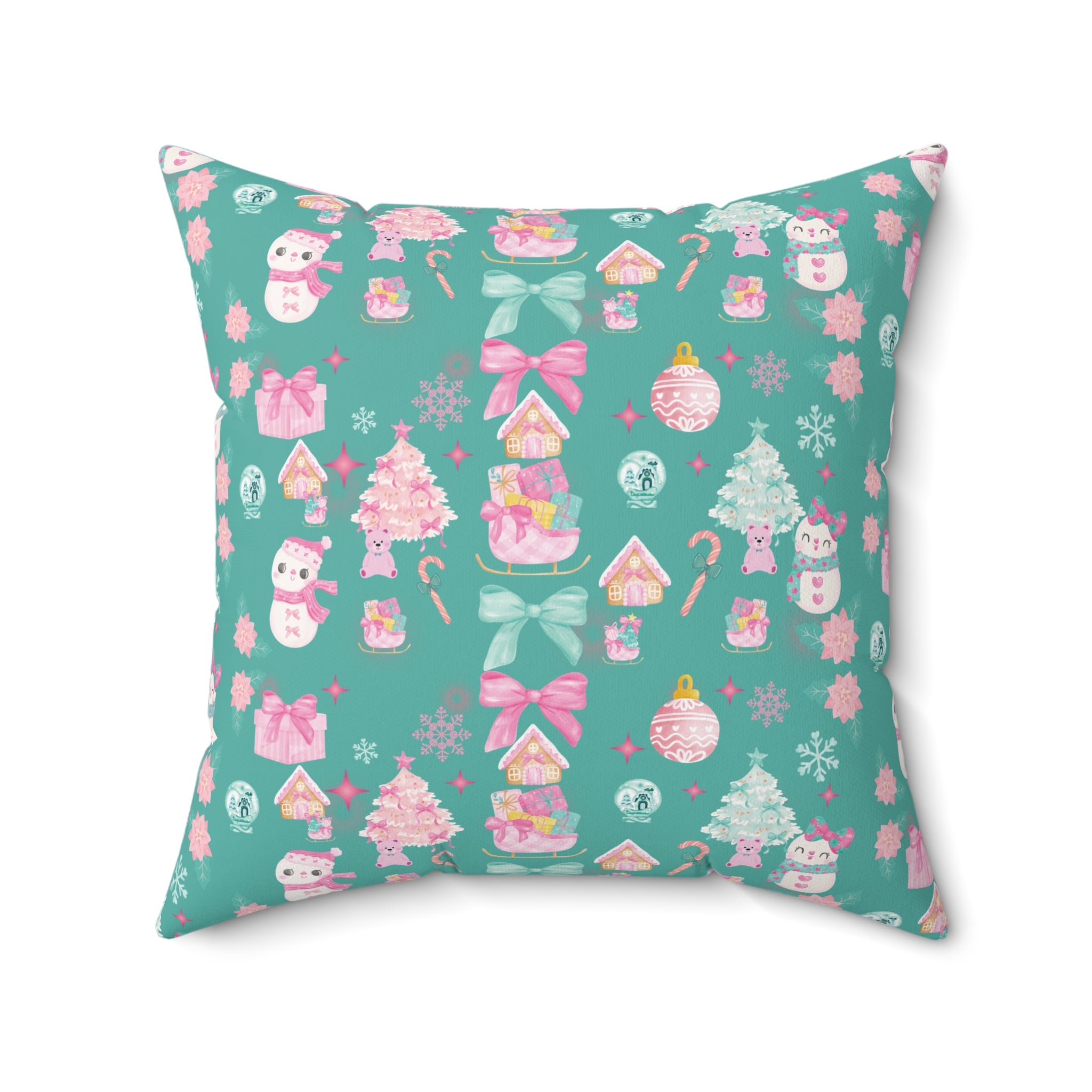 Glam Christmas Pillow  Pink  Turquoise Luxe Holiday Decor, Sparkling Square Accent Cushion for Sofa, Bed or Chair, Festive Chic Style Office