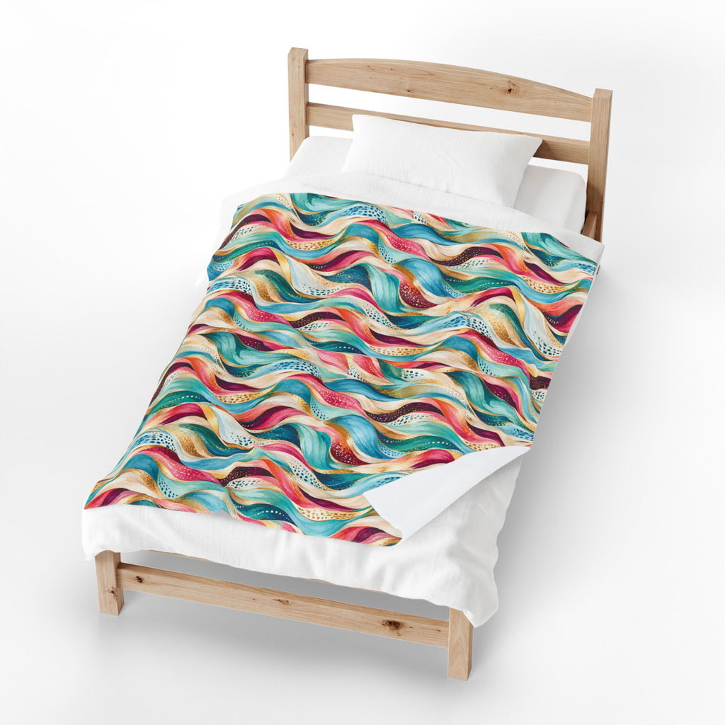 Abstract Rainbow Wave Velveteen Throw Blanket