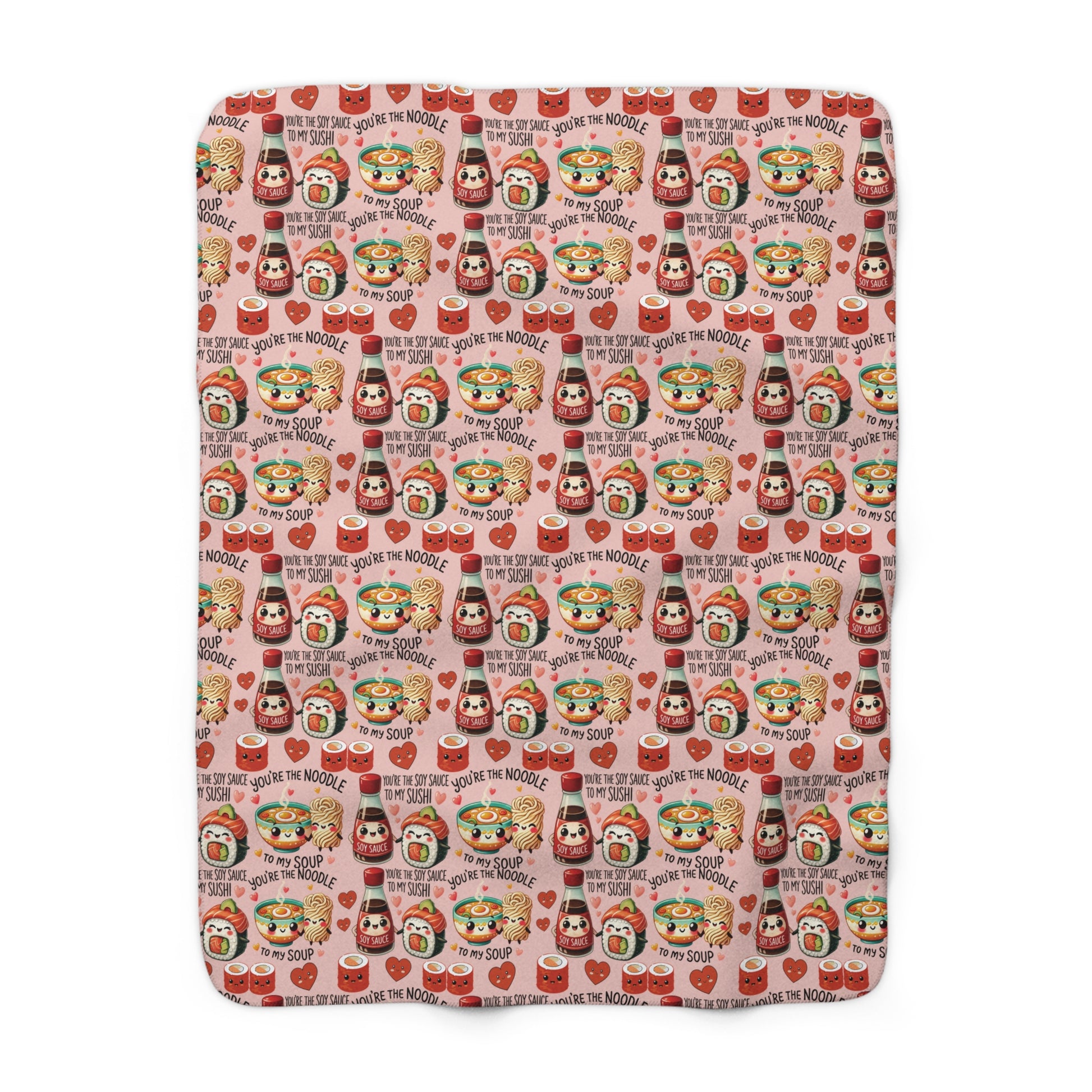 Sherpa Fleece Blanket Cozy Kawaii Sherpa Fleece Blanket Adorable Sushi & Noodle Charm Design, Perfect for Snuggling, Gifting, or Adding a Cute Touch to Your Home Déco