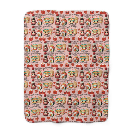 Sherpa Fleece Blanket Cozy Kawaii Sherpa Fleece Blanket Adorable Sushi & Noodle Charm Design, Perfect for Snuggling, Gifting, or Adding a Cute Touch to Your Home Déco