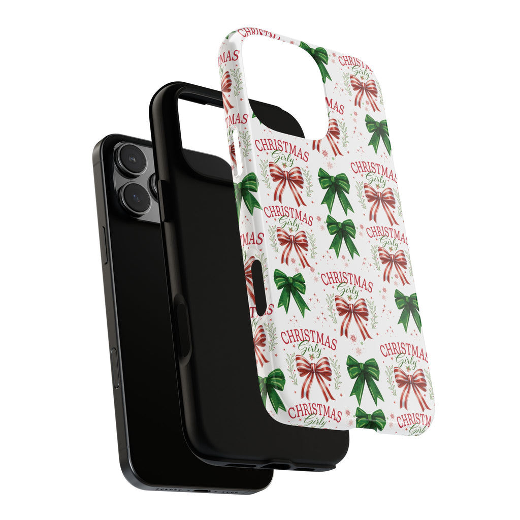 Girly Christmas Coquette Bows Pastel Phone Case for iPhone 17 16 15 23 Samsung, and Pixel | Stylish Protective Cover Gift for Her Perfect for Floral Lover