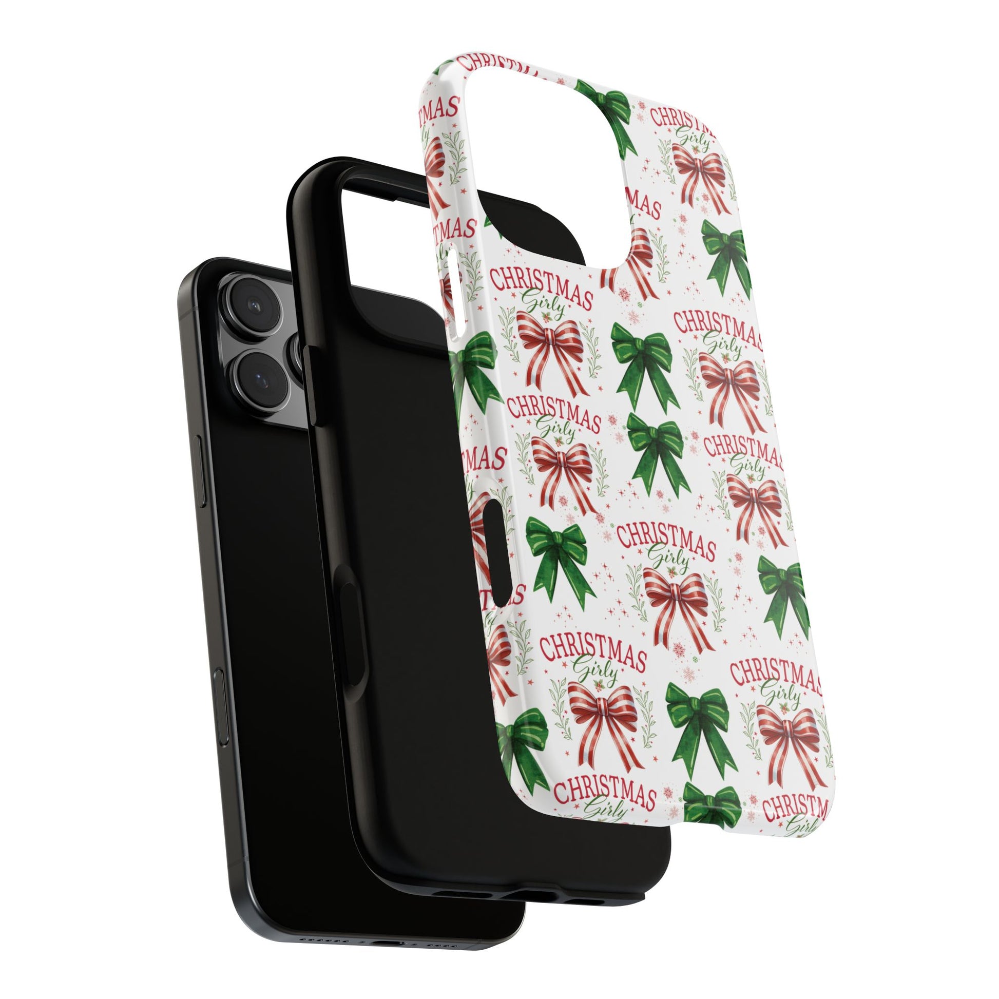 Girly Christmas Coquette Bows Pastel Phone Case for iPhone 17 16 15 23 Samsung, and Pixel | Stylish Protective Cover Gift for Her Perfect for Floral Lover