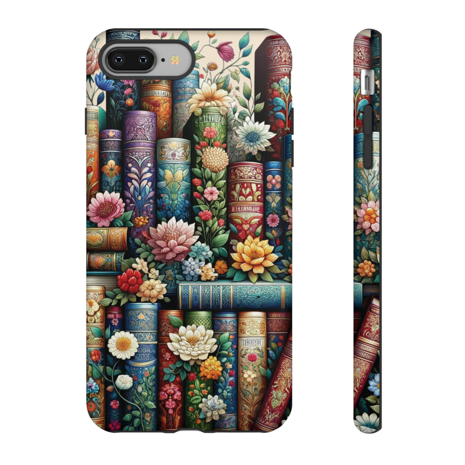 Books and Floral Boho Luxury Phone Tough Case Floral Elegant Durable Stylish for Modern Devices iPhone 15, Samsung iPhone Samsung Accessory Gift for Her.