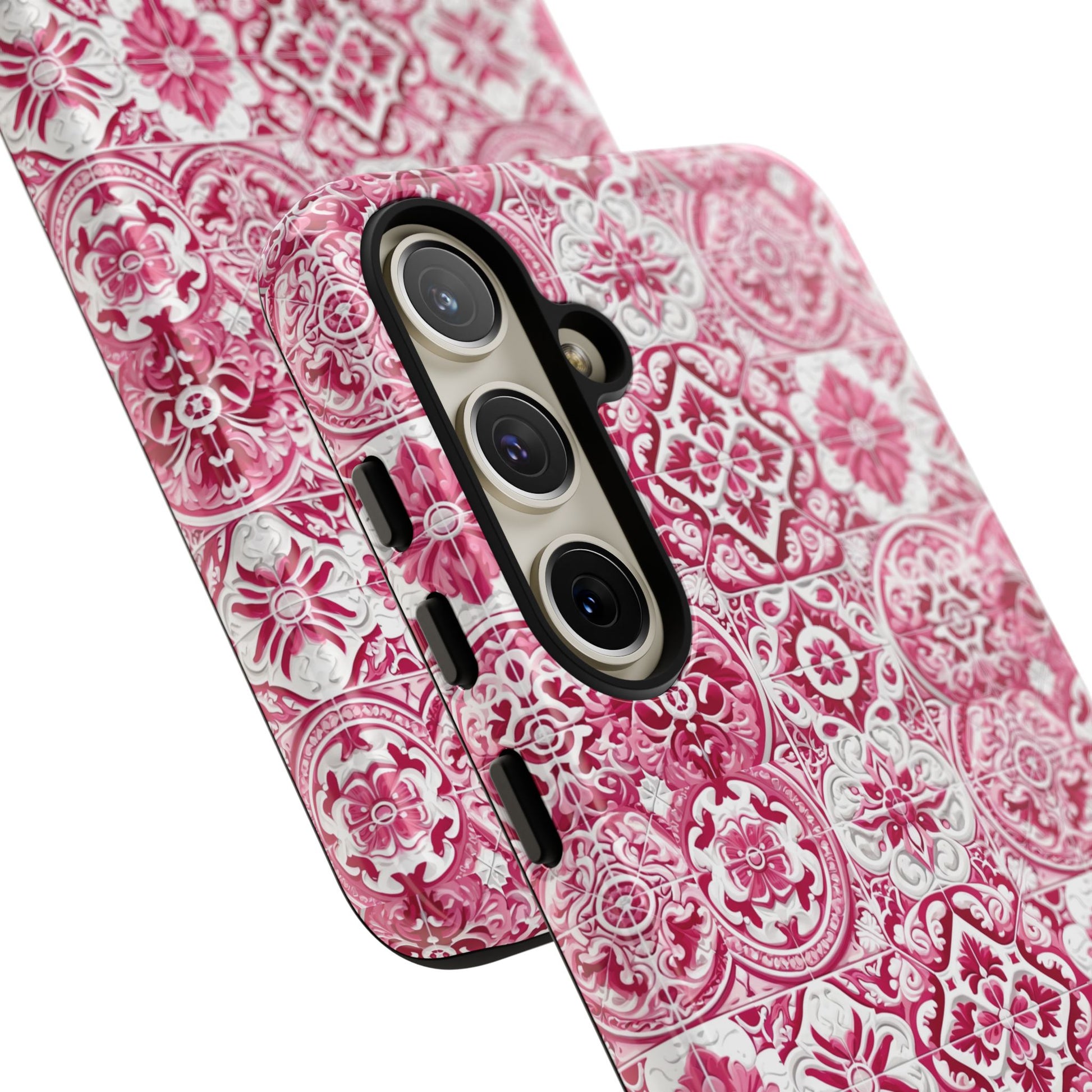 Pink and White Mediterranean Tile Design Phone Case - Stylish, Protective Cover for All Models Gift for Mom Accessory Gift for Her
