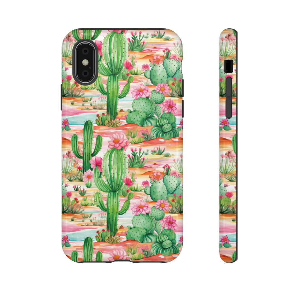 Pink and Mint Green Cactus Phone Case - Tough, Stylish Cover with Cactus Flowers | Durable Protection for iPhone & Android | Fresh Nature-Inspired Design!