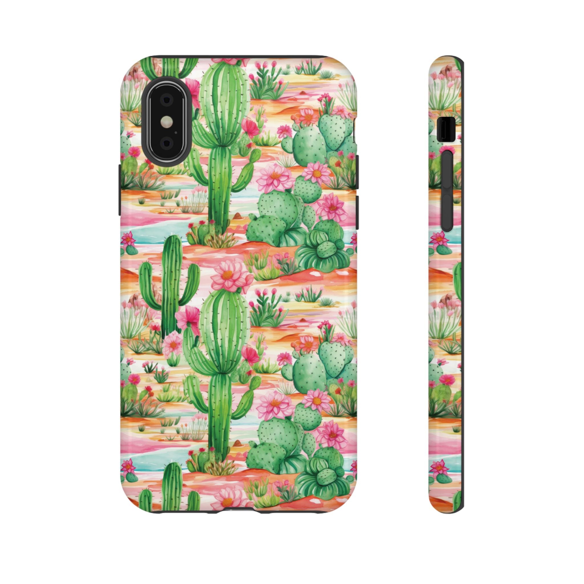 Pink and Mint Green Cactus Phone Case - Tough, Stylish Cover with Cactus Flowers | Durable Protection for iPhone & Android | Fresh Nature-Inspired Design!