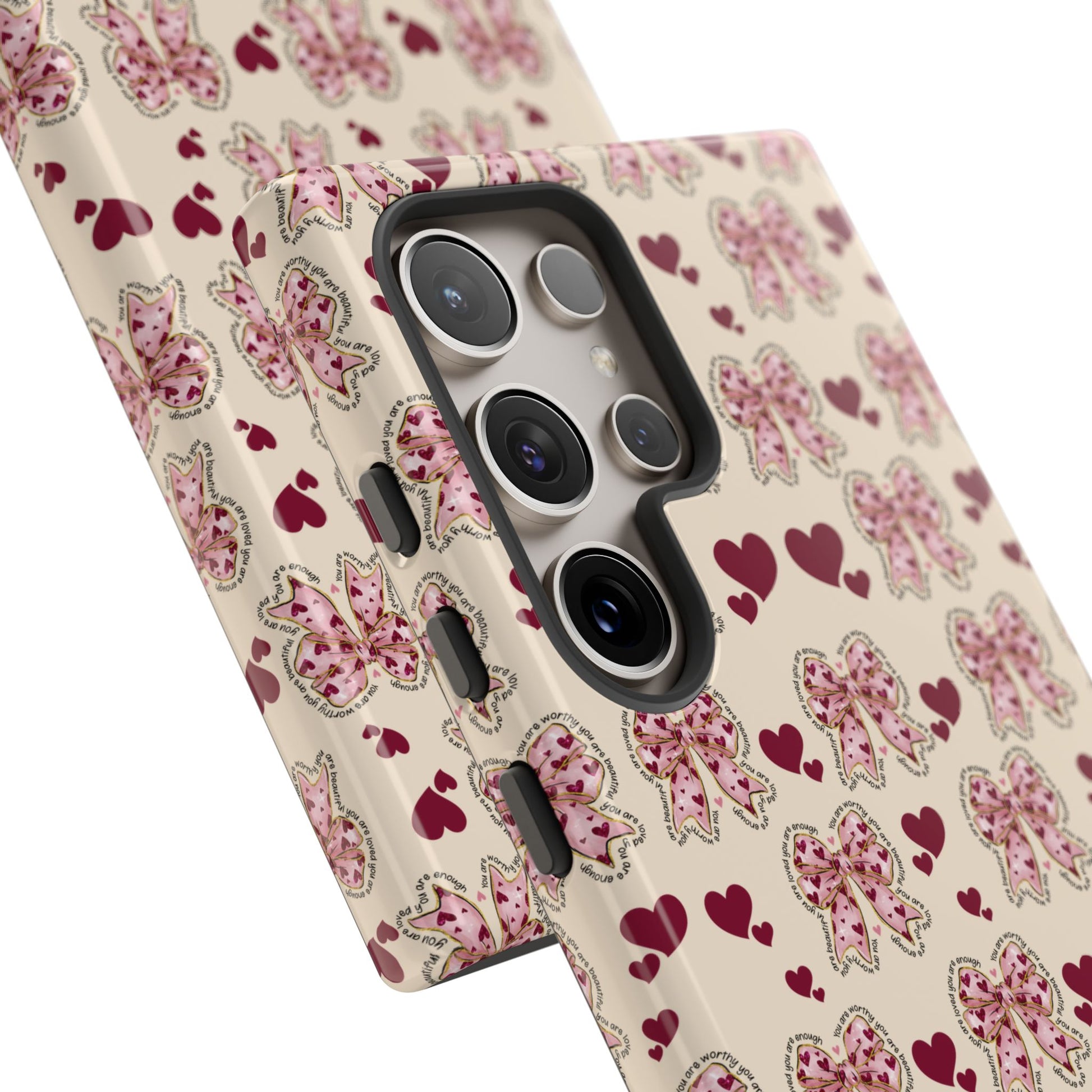 Charming Hearts & Pink Bows Phone Case Stylish & Durable Protection for Your Device | Scratch-Resistant, Slim Fit, and Lightweight Design for Everyday Use for iPhone & Android | Fresh Nature-Inspired Design!