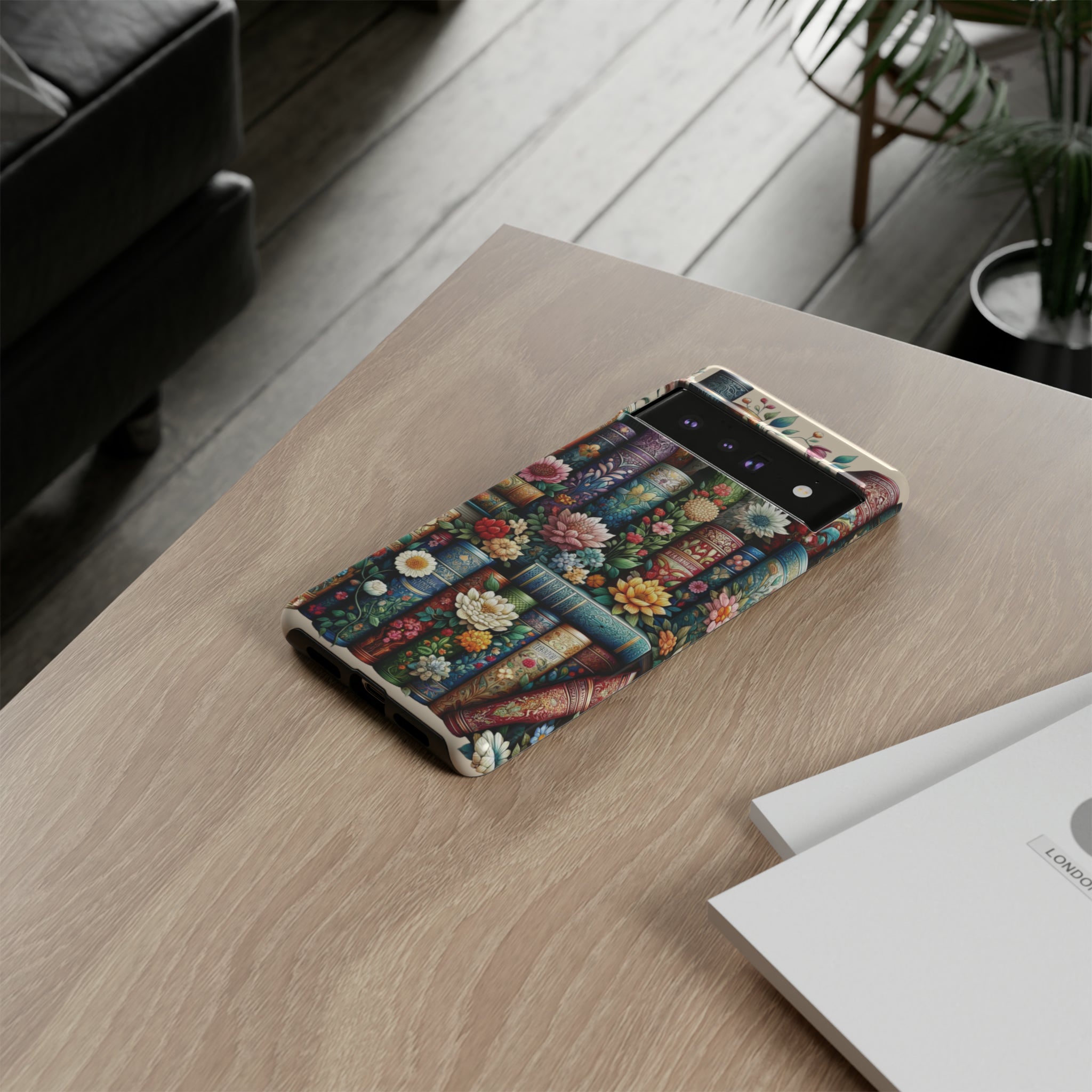 Books and Floral Boho Luxury Phone Tough Case Floral Elegant Durable Stylish for Modern Devices iPhone 15, Samsung iPhone Samsung Accessory Gift for Her.