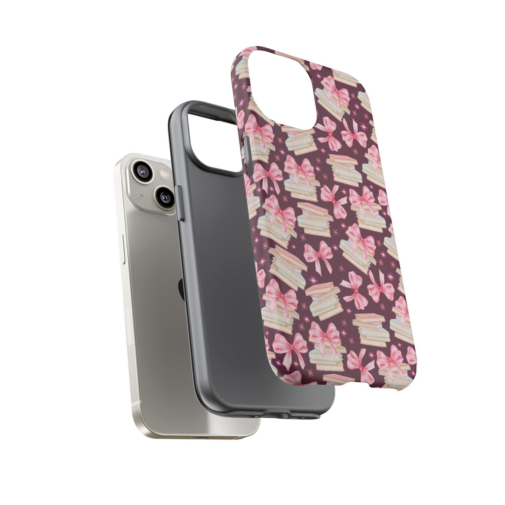 Coquette Pink Bows & Books Phone Case for iPhone 16 15 14 13 12  21 23 Samsung, and Pixel | Stylish Protective Cover Gift for Her Perfect for Floral Lover