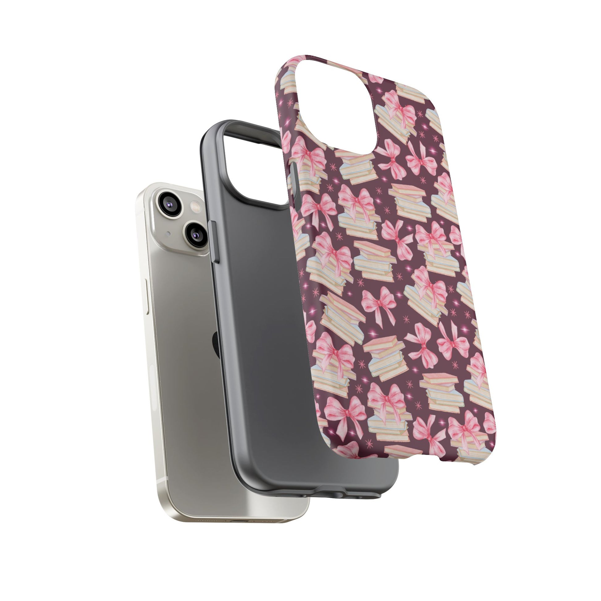 Coquette Pink Bows & Books Phone Case for iPhone 16 15 14 13 12  21 23 Samsung, and Pixel | Stylish Protective Cover Gift for Her Perfect for Floral Lover