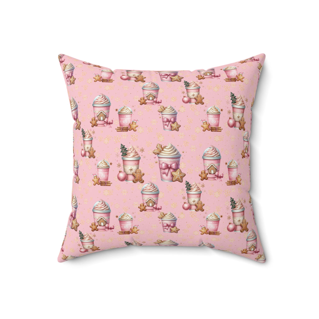 Christmas Pink Gingerbread People with Coffee Square Pillow Festive Decorative Cushion, Soft and Cozy, Perfect for Holiday Home Decor Bridal Shower - MRSBYVALLE
