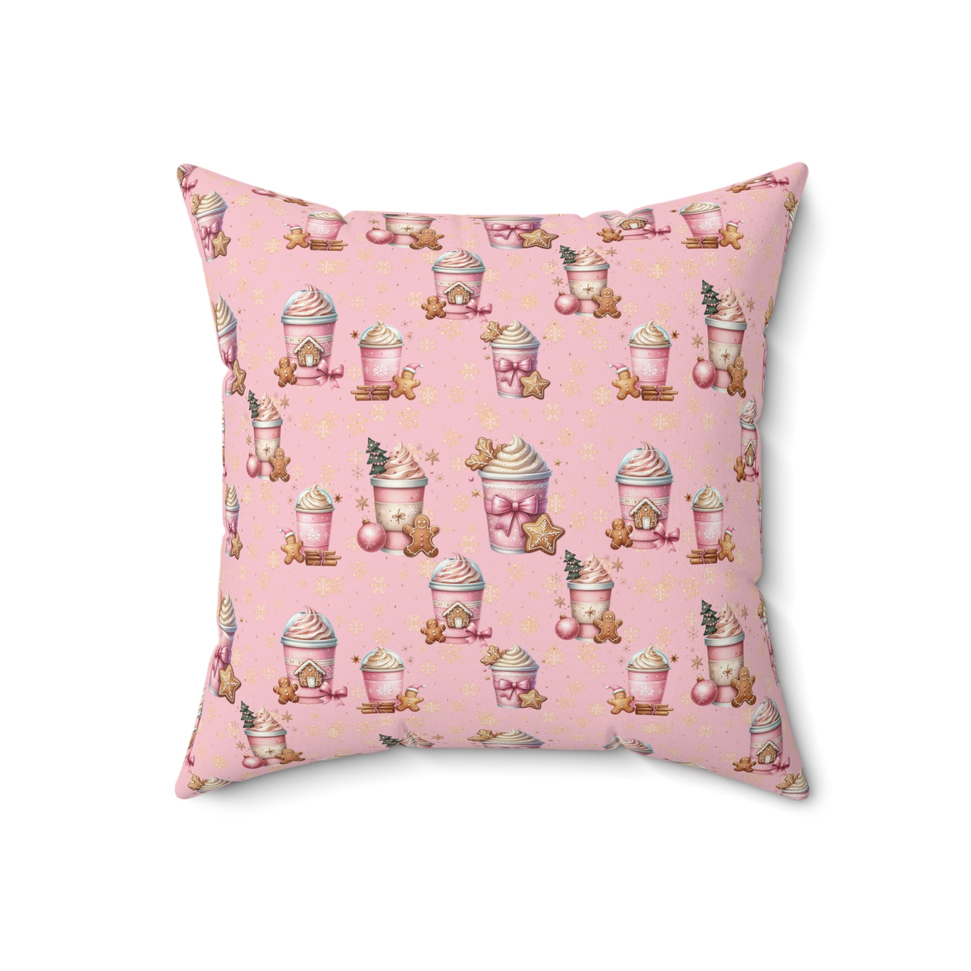 Christmas Pink Gingerbread People with Coffee Square Pillow Festive Decorative Cushion, Soft and Cozy, Perfect for Holiday Home Decor Bridal Shower - MRSBYVALLE