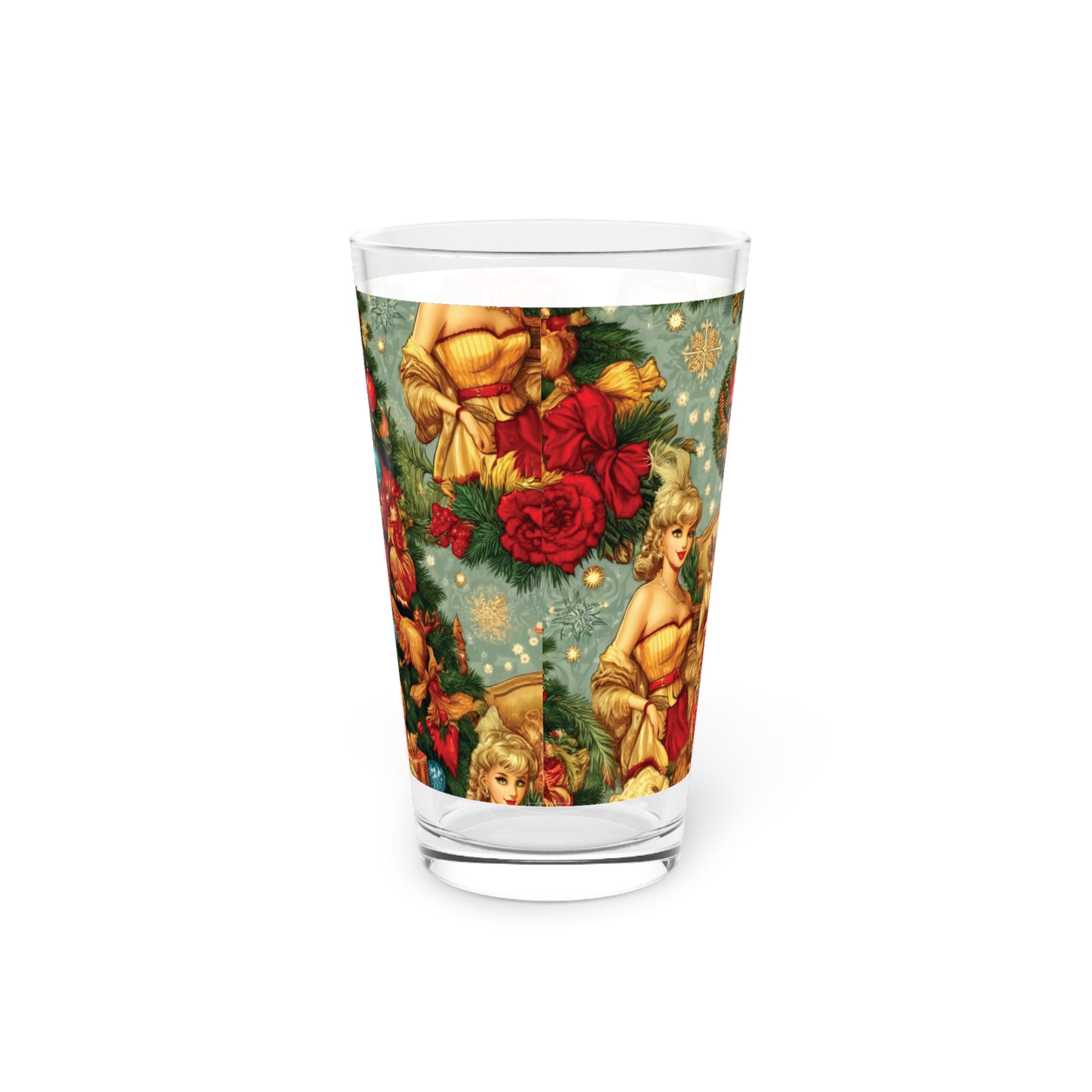 Retro Radiance: 16 oz Pint Glass Featuring 50s Franciscan Diamond Starburst Kitsch Christmas Card Art Party Drinkware, Cocktail Glass Housewarming Perfect Gift Party Drinkware, Cocktail, Wedding Perfect for Parties - MRSBYVALLE