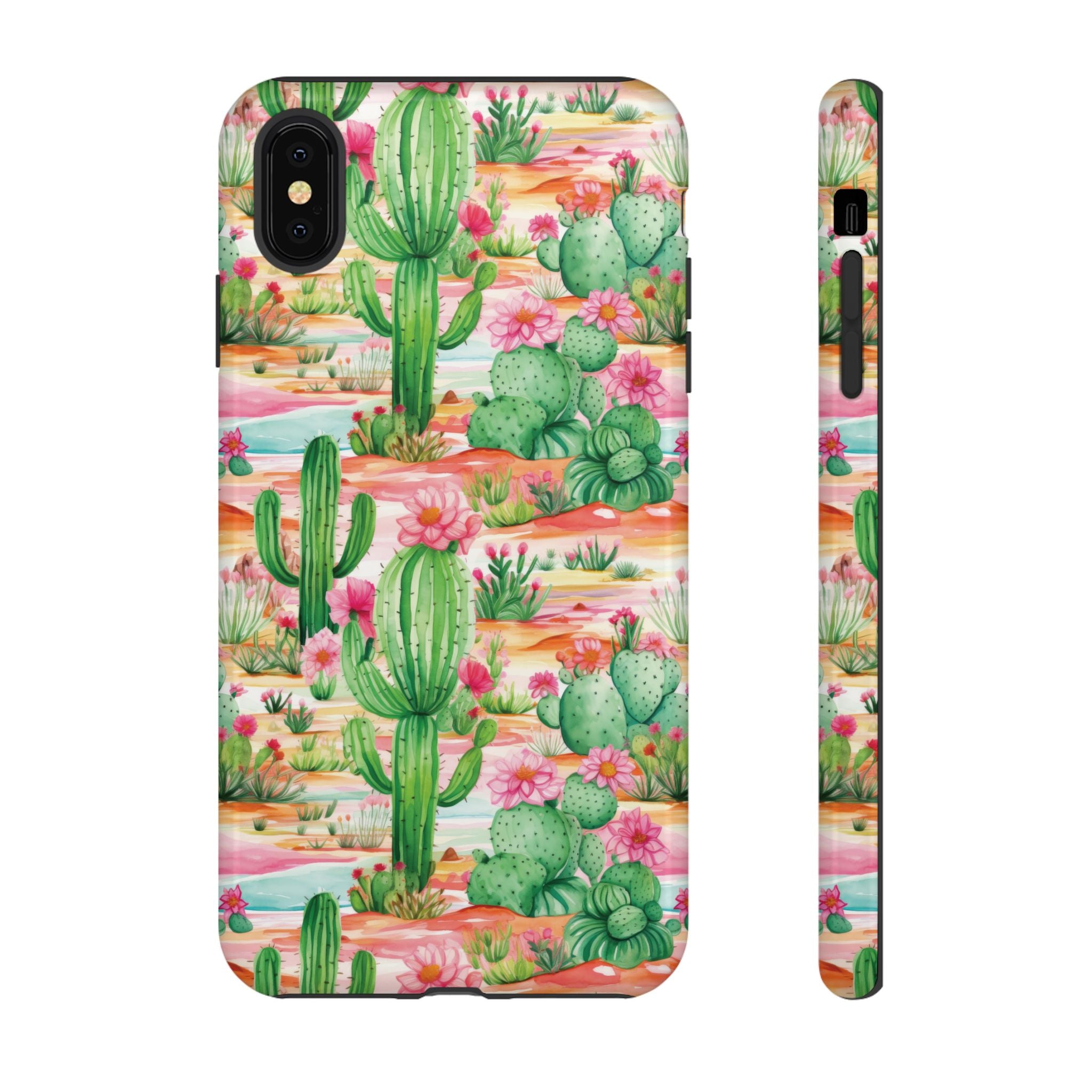 Pink and Mint Green Cactus Phone Case - Tough, Stylish Cover with Cactus Flowers | Durable Protection for iPhone & Android | Fresh Nature-Inspired Design!