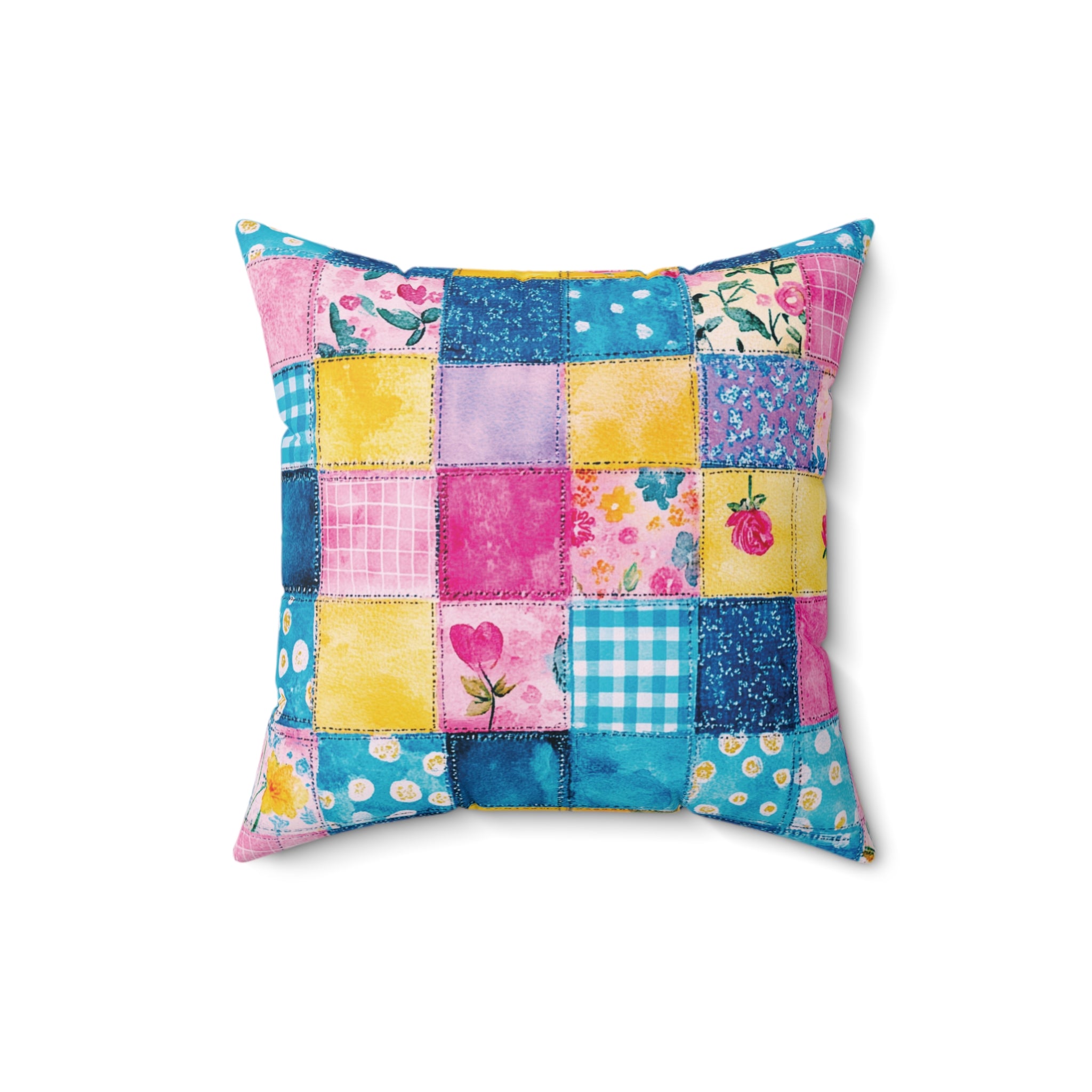Pastel Patchwork Illusion Square Pillow — Soft Decorative Throw Cushion