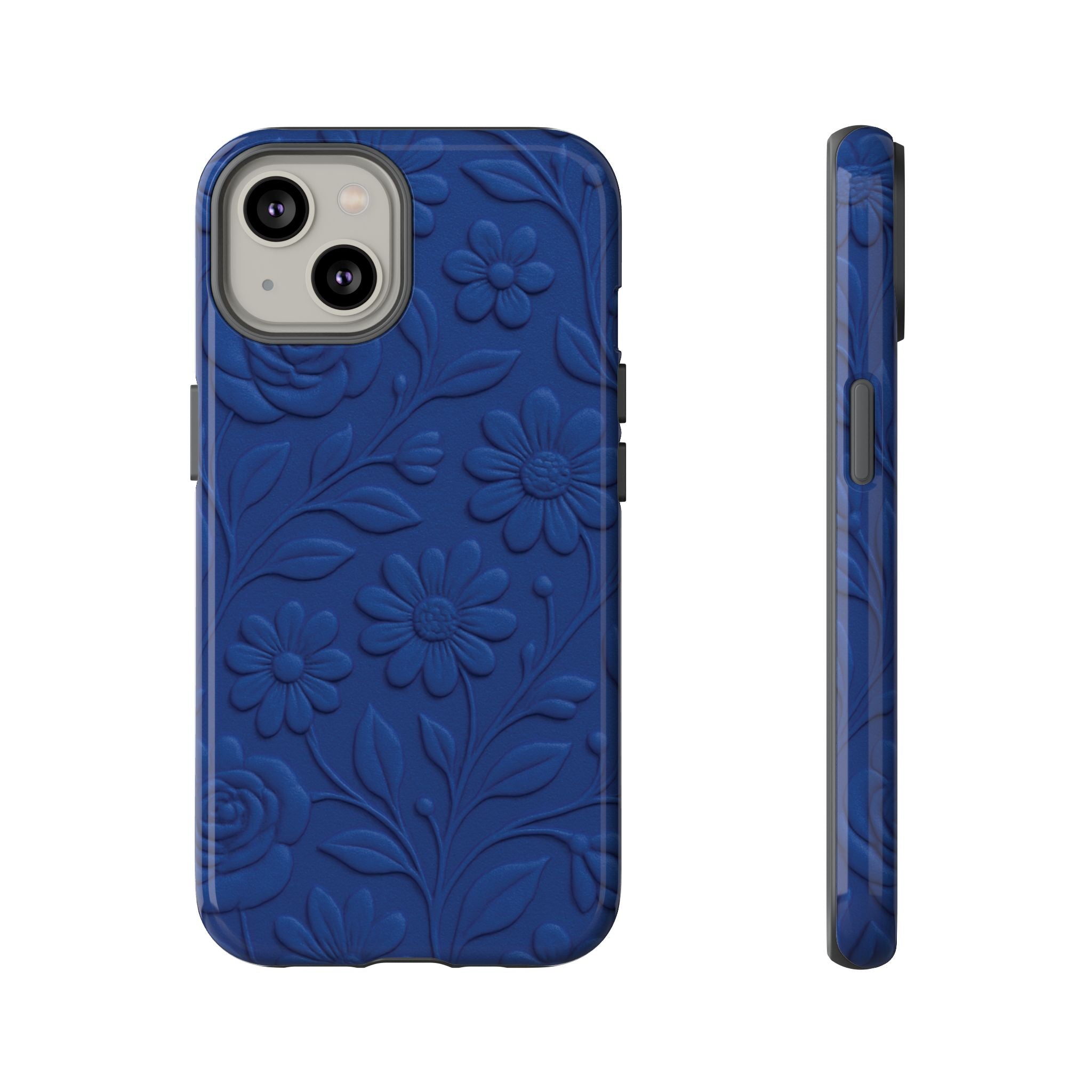 3D Illusion Floral Cobalt Blue Phone Case Elegant Raised Flower Design, Seamless Textured Look, Durable & Stylish Protection for iPhone and Android Models Fits iPhone & Samsung Models