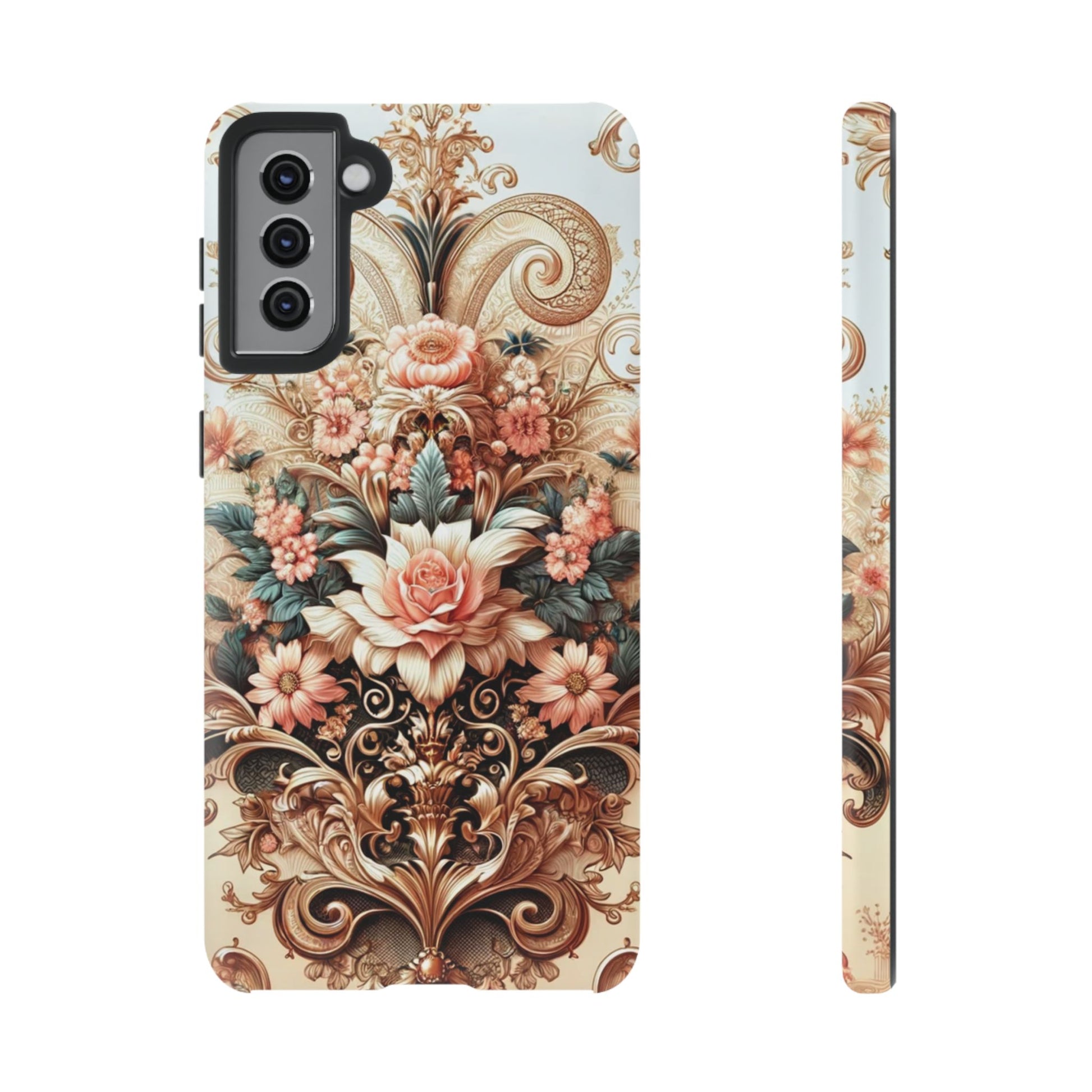 Gold Design Luxury Phone Tough Case Floral Elegant Durable Stylish for Modern Devices iPhone 17, 16, 15, Samsung iPhone Samsung Accessory Gift for Her