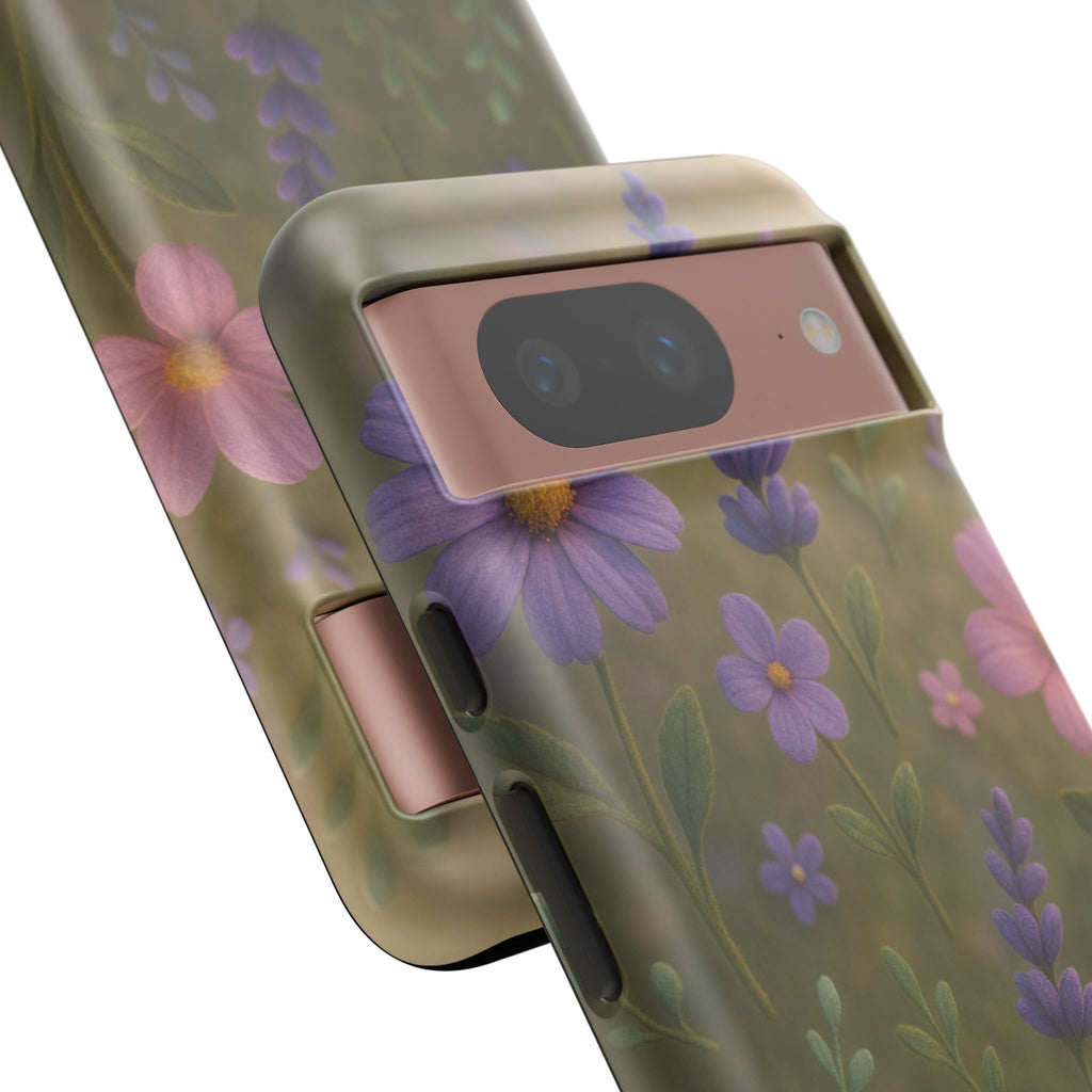 Pastel Flowers 3D Illusion Wildflower Phone Case Cute Pastel Floral Design in Lavender, Pink, Mint Green Aesthetic Protective Case for iPhone and  Android