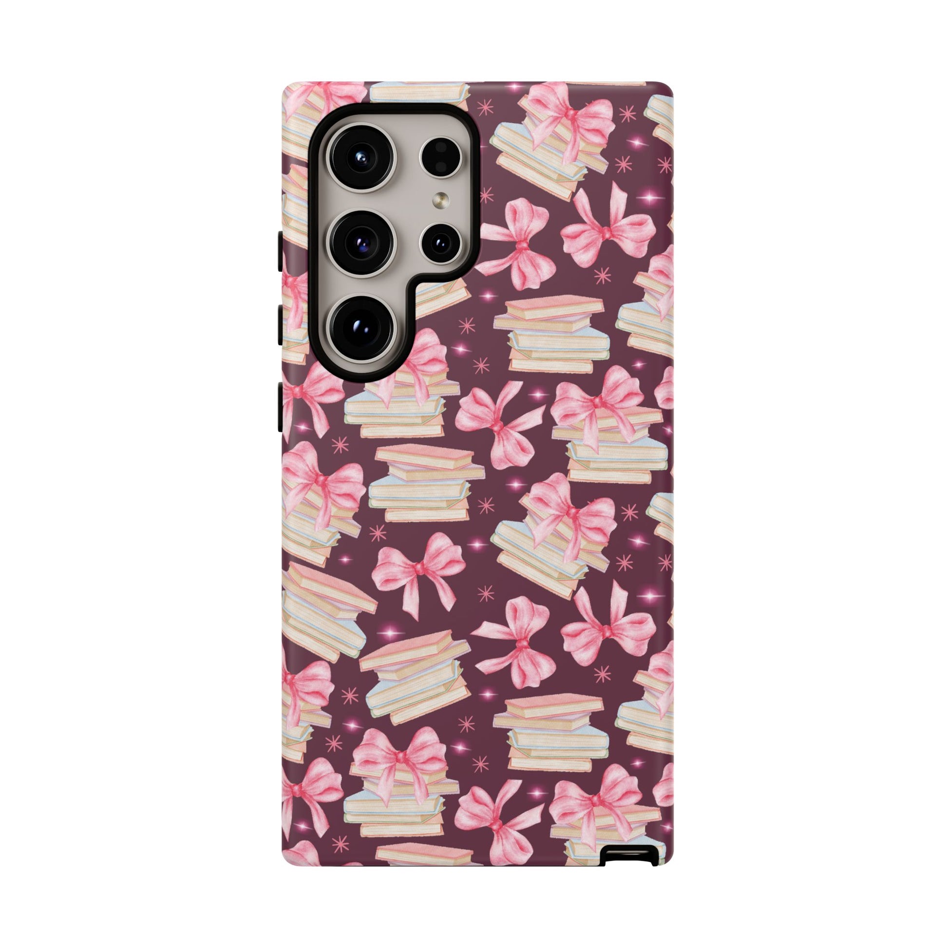 Coquette Pink Bows & Books Phone Case for iPhone 17 and Samsung, Pixel | Stylish Protective Cover Gift for Her Perfect for Floral Lover
