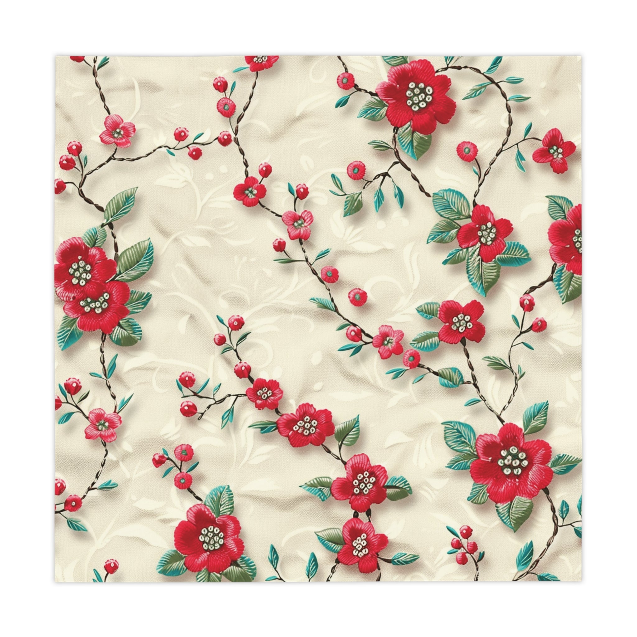 Elegant 3D Embroidery Illusion Red Flowers Tablecloth: Stylish Floral Decor for Dining Room Special Occasions (55.1"x55.1") | 100% Polyester | Soft & Lightweight | Unique Holiday Table Deco Perfect Gift for Housewarming, Parties,  all Events and Occasions - MRSBYVALLE
