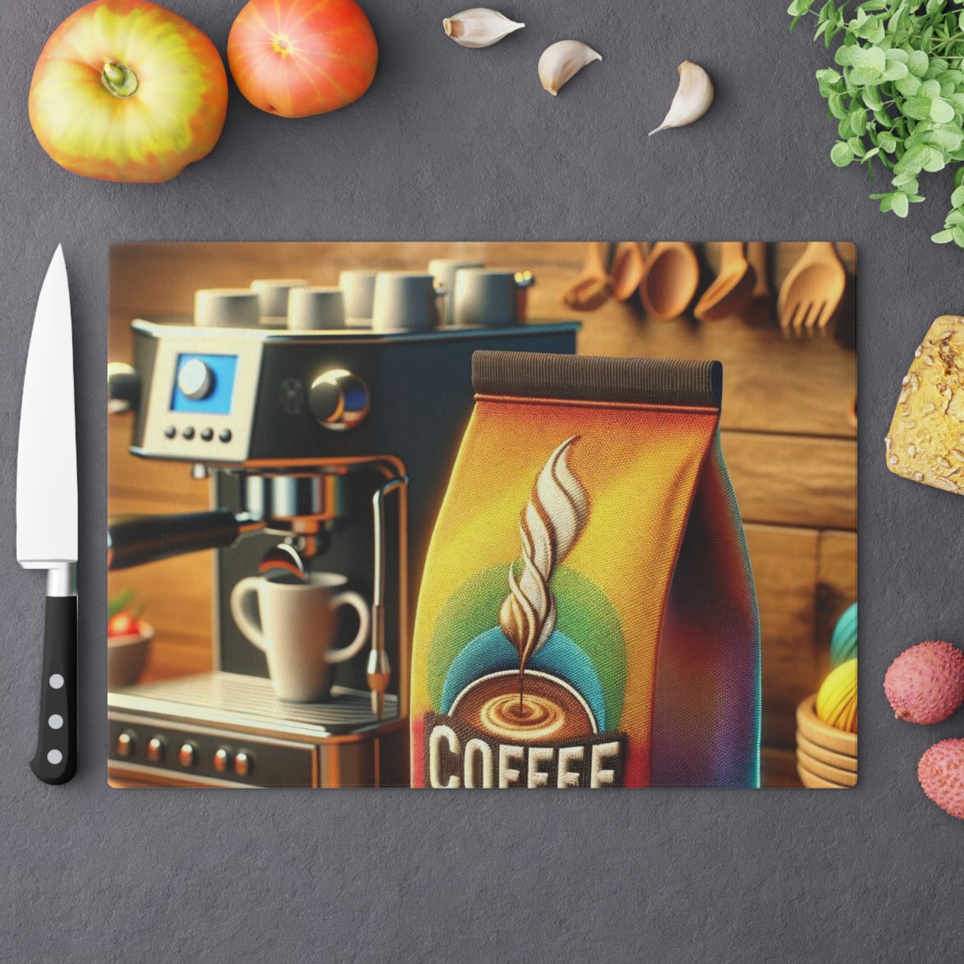 Bright Coffee Design Cutting Board Floral Tempered Glass Cutting Board Durable Kitchen Decor with Elegant Design, Housewarming, New House Gift - MRSBYVALLE