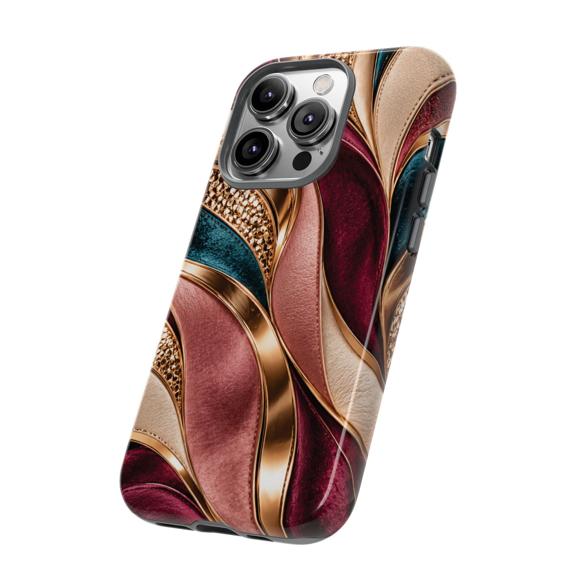 Lux Marble Waves Phone Case Metallic Burgundy, Teal Gold Protective Cover iPhone 18