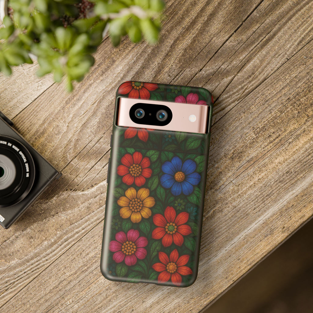 Coque de téléphone effet vitrail floral lumineux Art abstrait coloré, Étui de protection esthétique pour iPhone, Samsung et Google, Idée cadeau unique pour maman