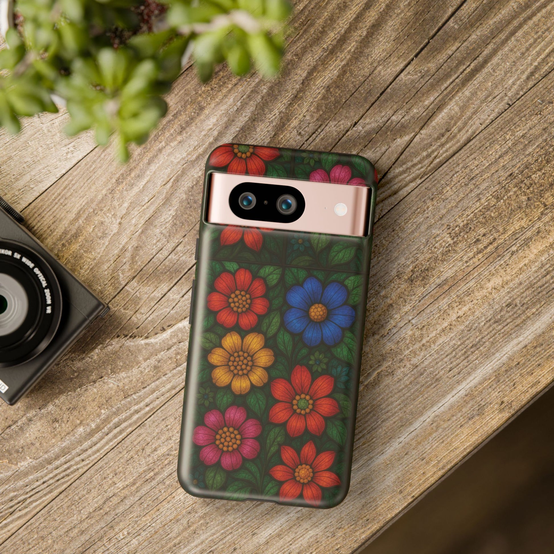 Bright Floral Stained Glass Illusion Phone Case Colorful Abstract Art, Aesthetic Protective Cover for iPhone, Samsung & Google, Unique Gift Idea Mom