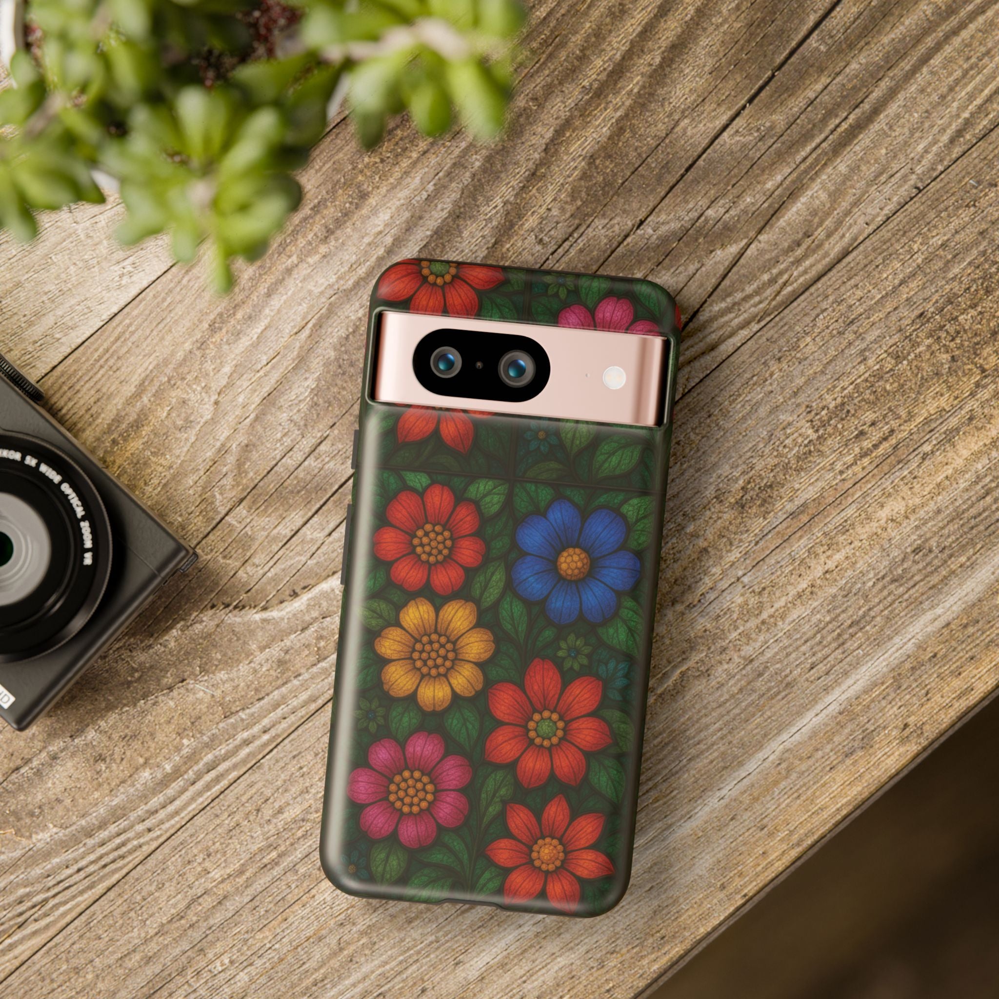 Coque de téléphone effet vitrail floral lumineux Art abstrait coloré, Étui de protection esthétique pour iPhone, Samsung et Google, Idée cadeau unique pour maman