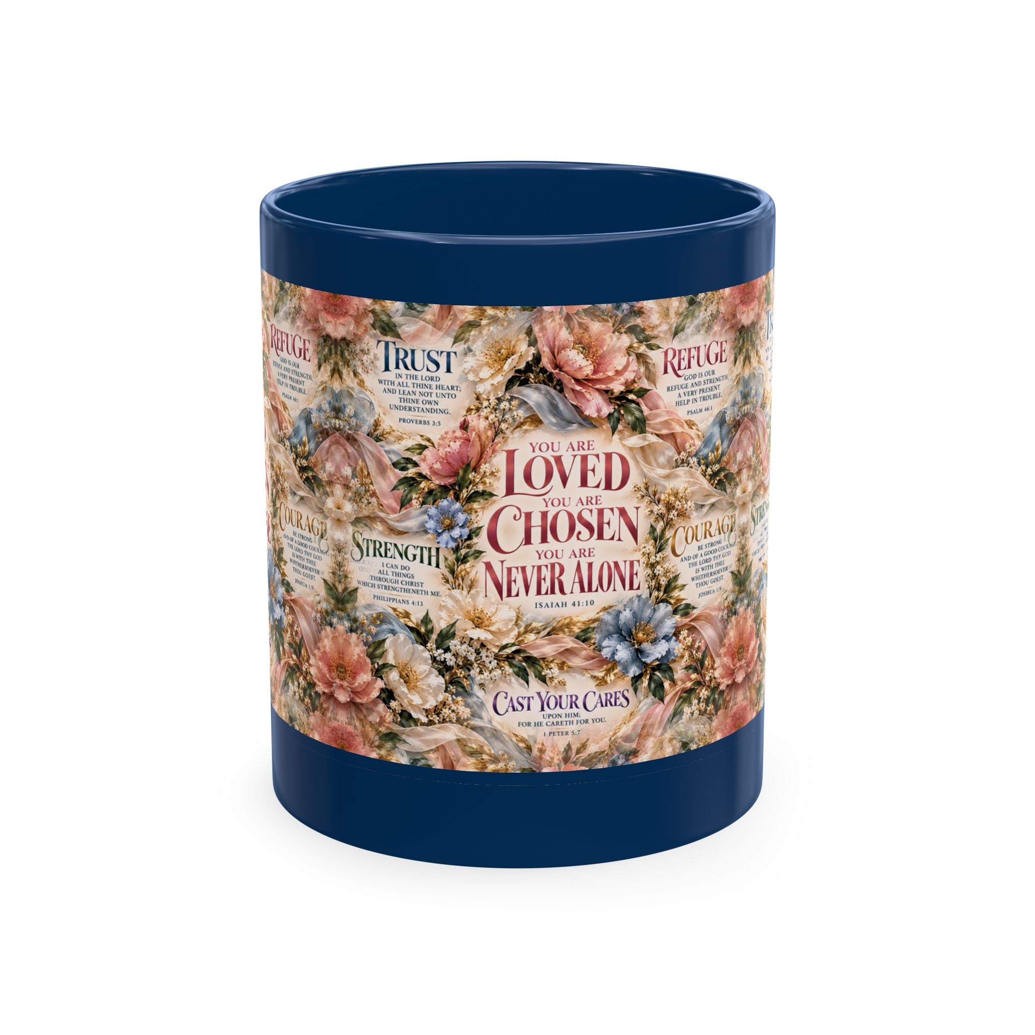 Loved Chosen Never Alone Coffee Mug | Christian Encouragement Gift for Her | Faith Floral Cup