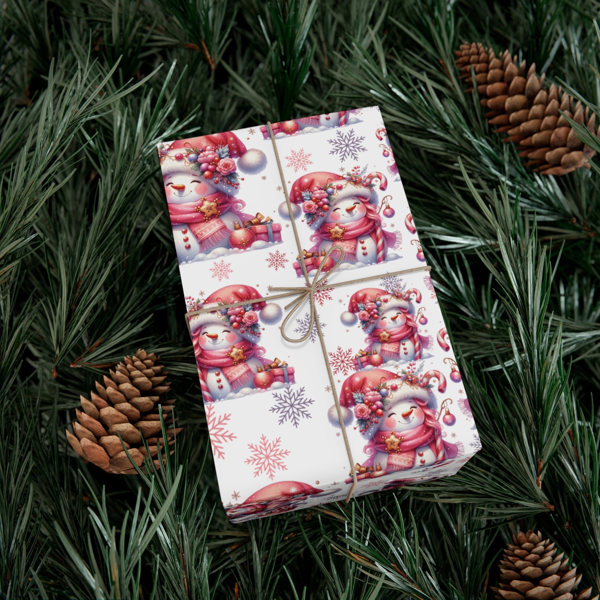 Pink Christmas Snow People Theme Wrapping Paper Vintage-Inspired Gift Wrap Perfect for Christmas Gifts and Special Occasions, Moms Gift - MRSBYVALLE