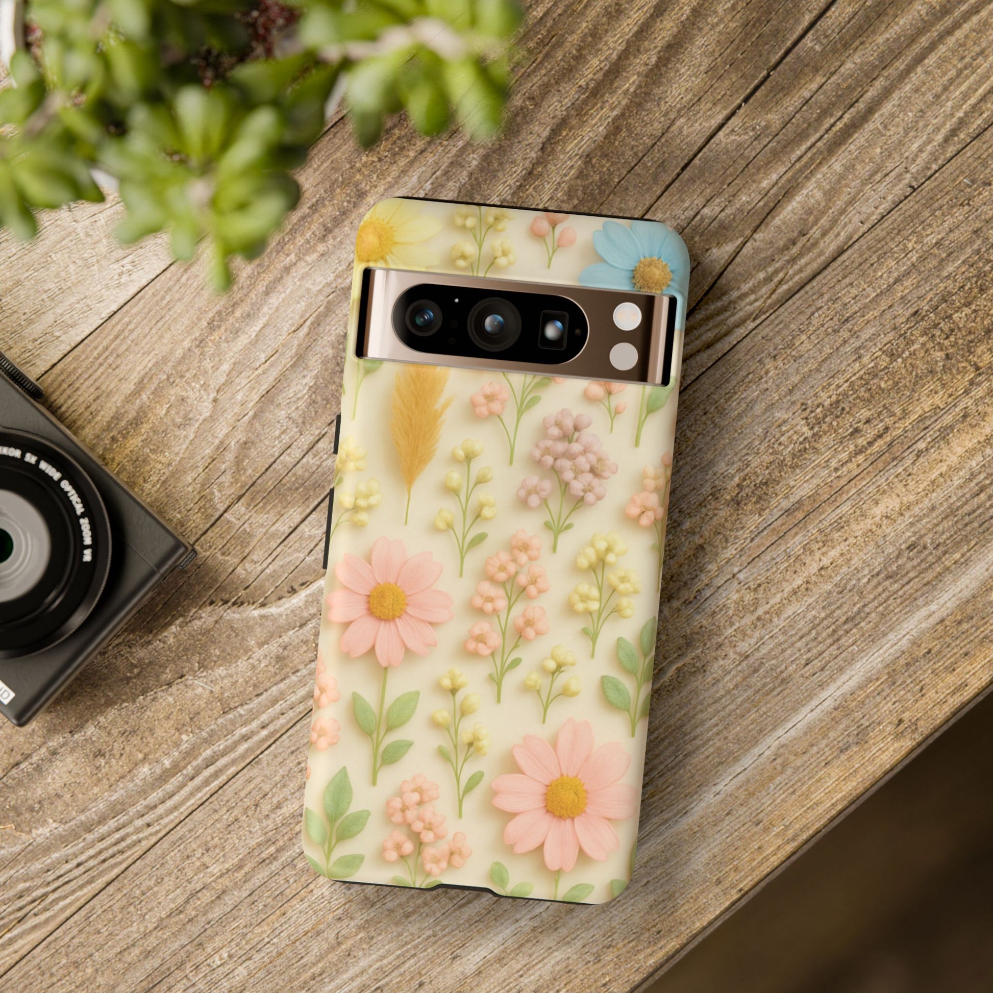 Pastel Dried Flowers Illusion Phone Case 3D Realistic Pressed Floral Design, Bright Botanical Aesthetic, Soft Nature-Inspired CoveriPhone & Galaxy