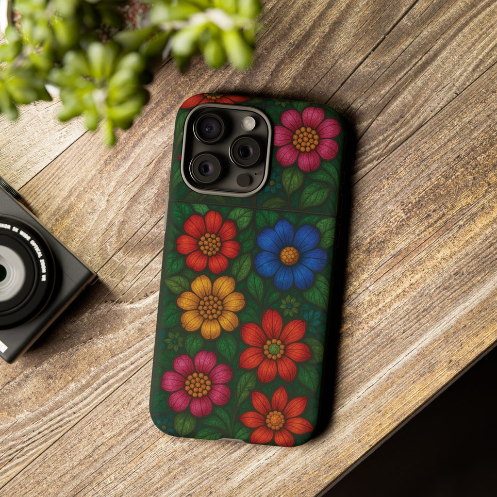 Coque de téléphone effet vitrail floral lumineux Art abstrait coloré, Étui de protection esthétique pour iPhone, Samsung et Google, Idée cadeau unique pour maman