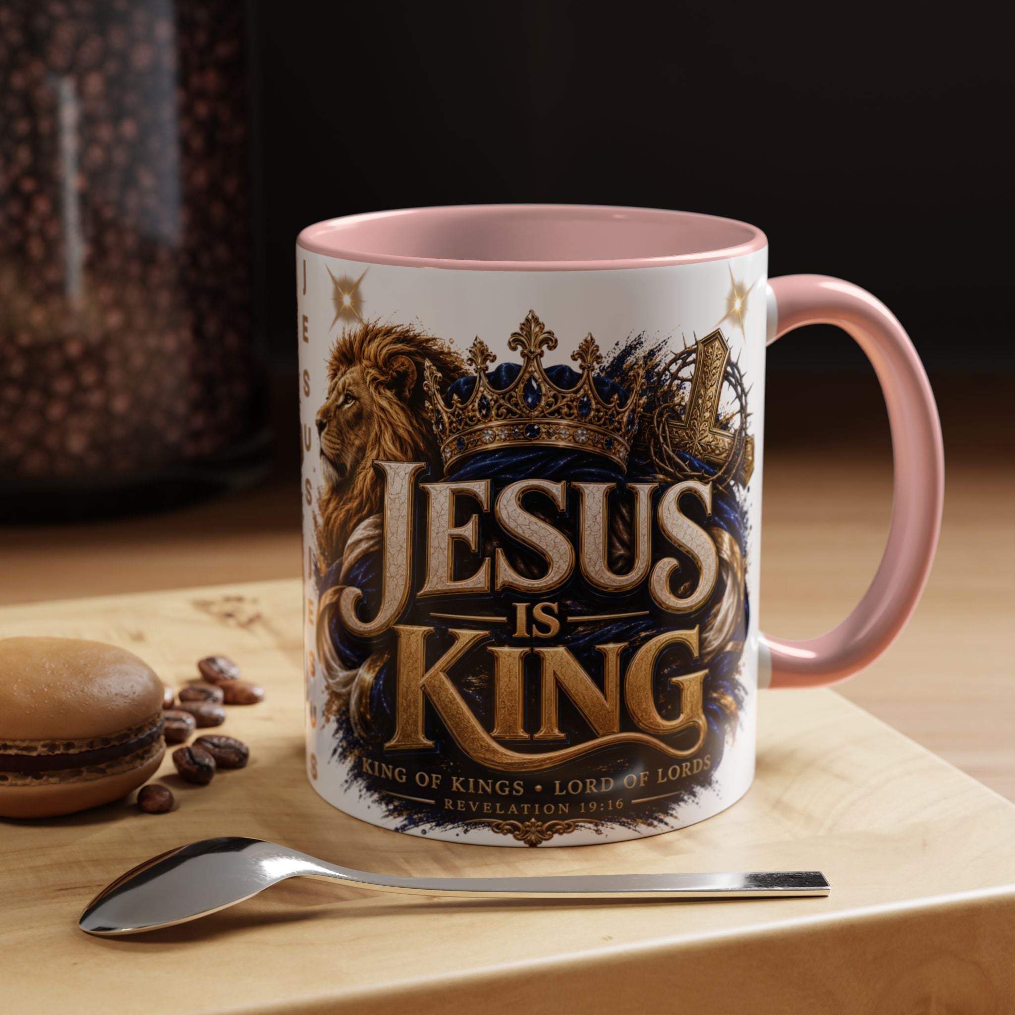 Jesus Is King Coffee Mug Christian Faith Accent Mug (11/15oz) Gift for Dad Mom