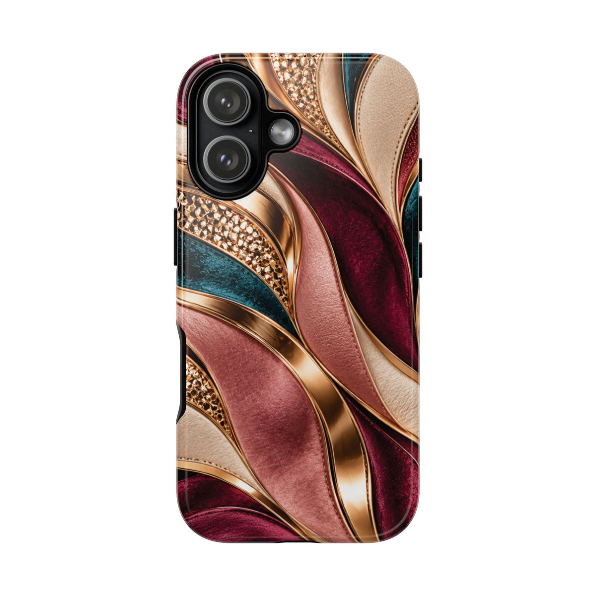 Lux Marble Waves Phone Case Metallic Burgundy, Teal Gold Protective Cover iPhone 18