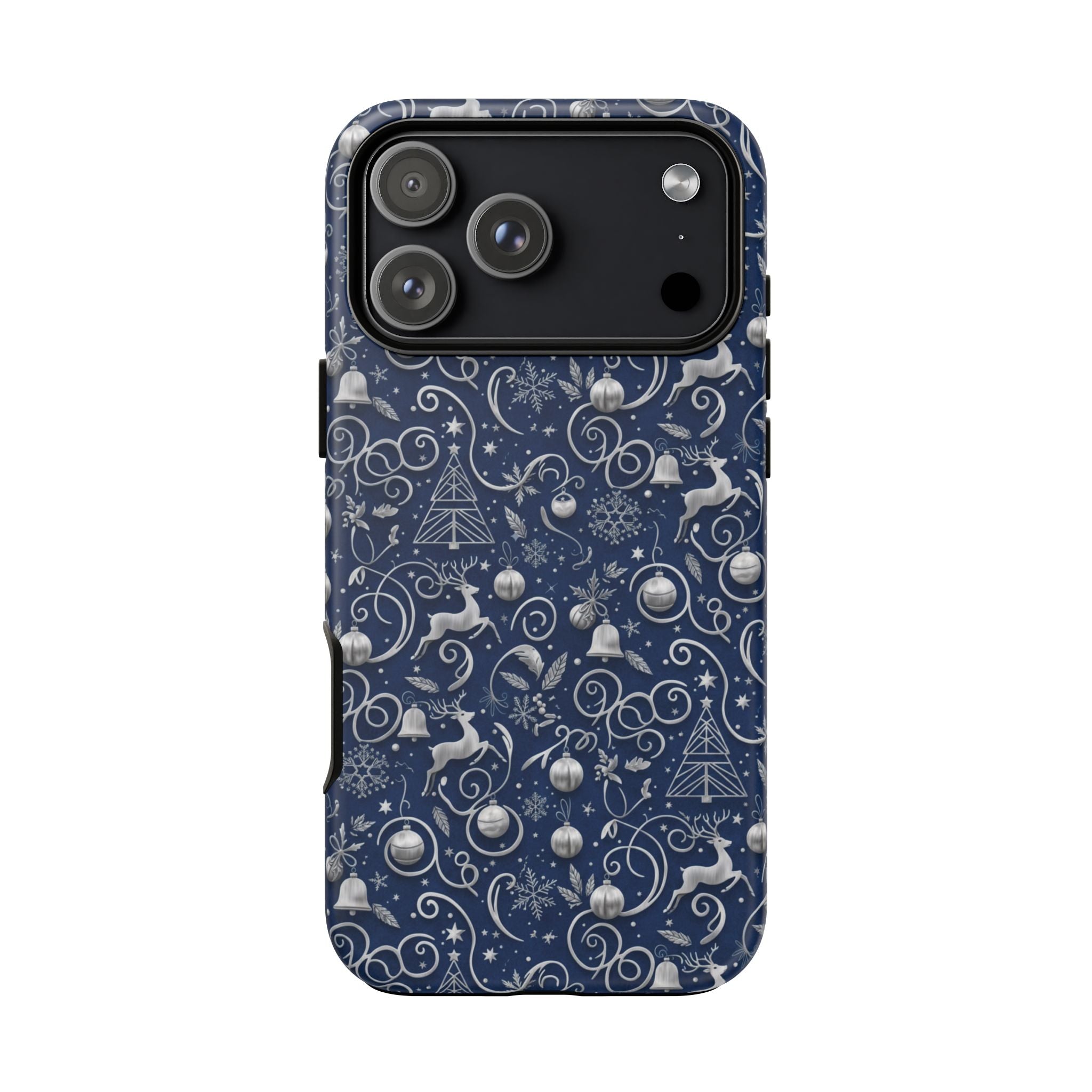 Blue & Silver Christmas Phone Case – Holiday Sparkle Design for iPhone 17, All iPhones & Galaxy | MRSBYVALLE Gift for Her