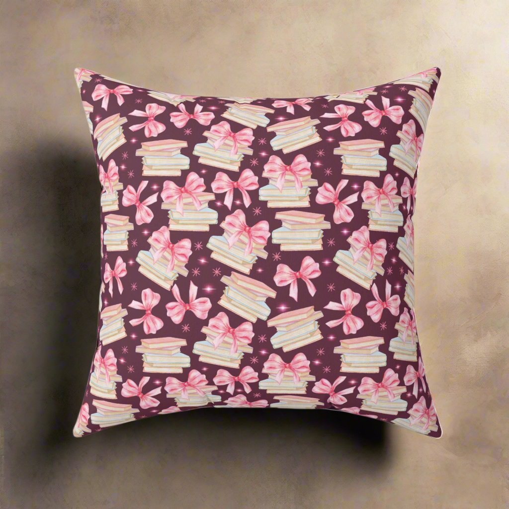 Books and pink bows Square Pillow