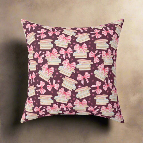 Books and pink bows Square Pillow