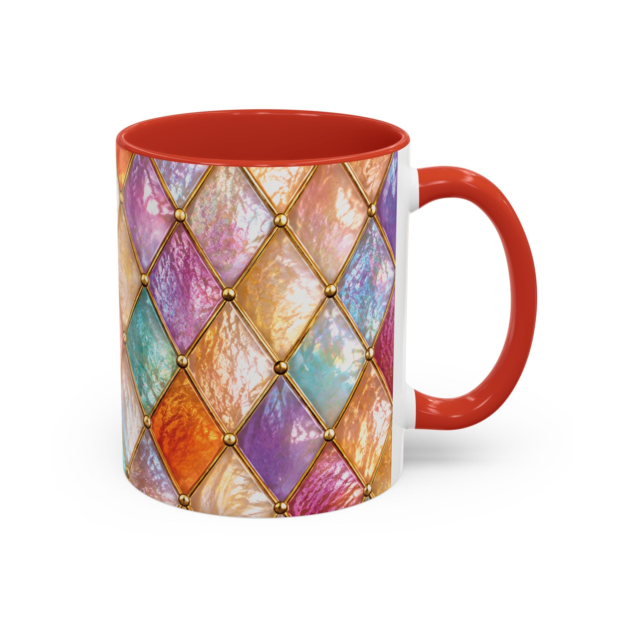 Colorful Jewel-Quilt Accent Coffee Mug — Vibrant Stained-Glass Pattern (11/15oz) Gift for her