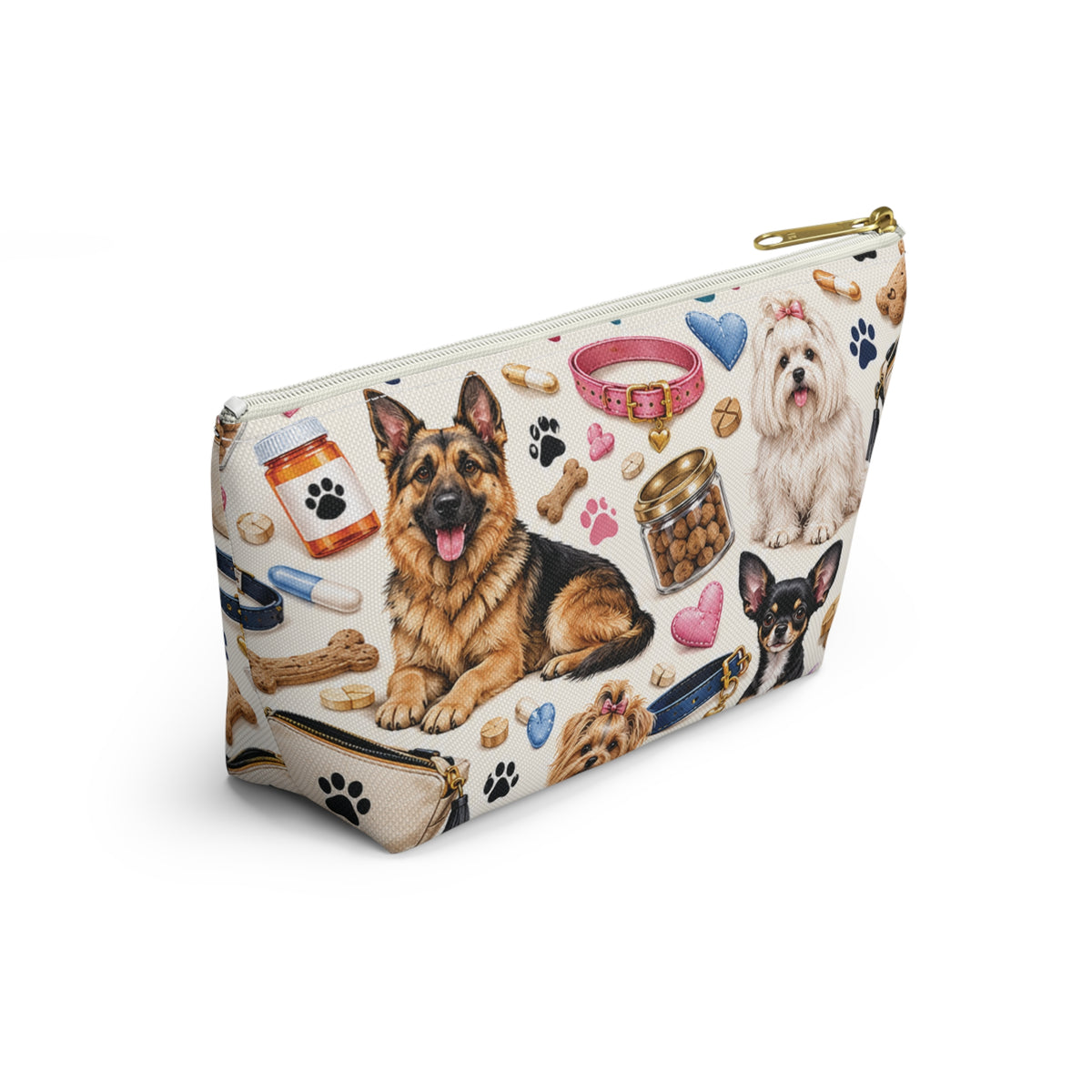 Paws for Pills Accessory Pouch — Dog Medicine & Treats T-Bottom Makeup Bag