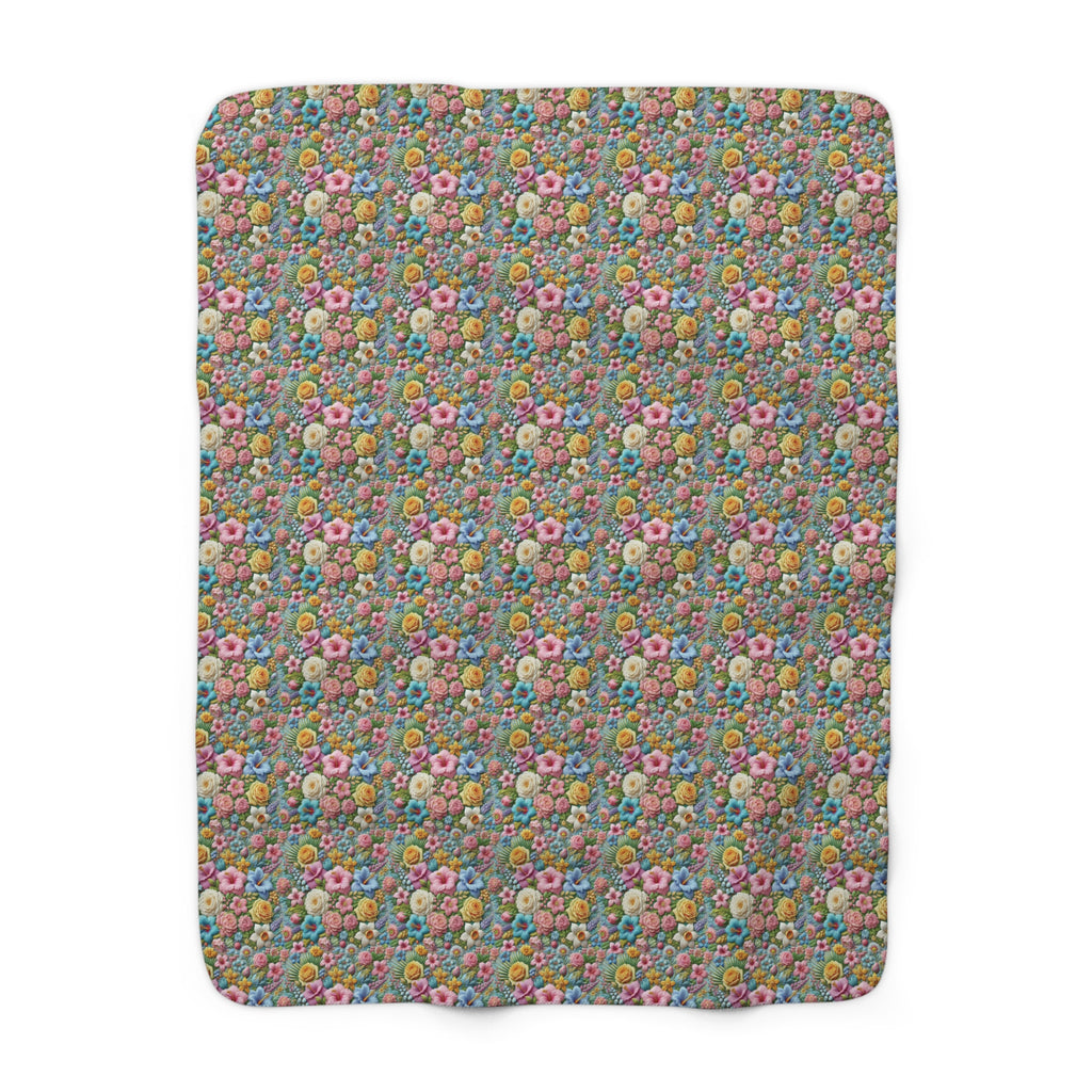 Pastel Floral Sherpa Blanket – Cozy and Elegant, Soft Fleece with Beautiful Flower Design, Perfect for Home Décor, Lounging, or as a Thoughtful Gift for her - MRSBYVALLE