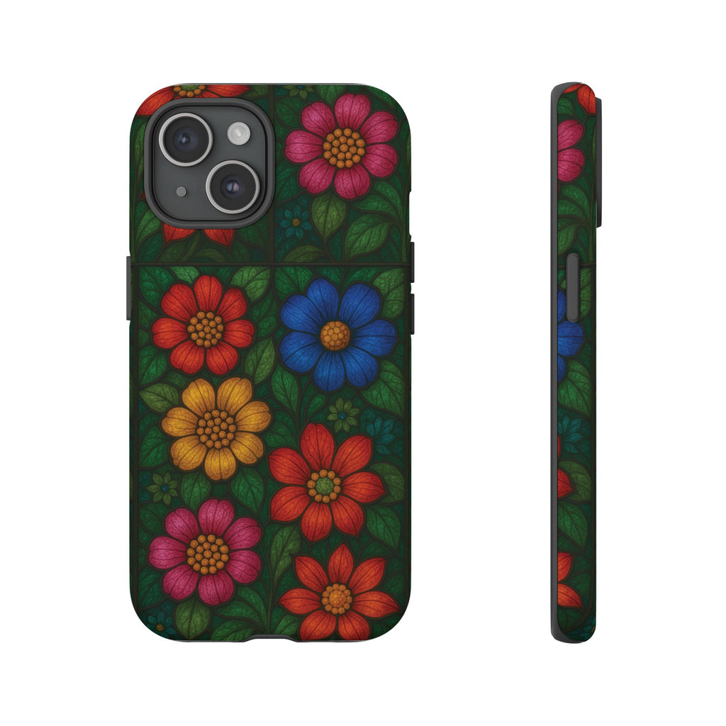 Coque de téléphone effet vitrail floral lumineux Art abstrait coloré, Étui de protection esthétique pour iPhone, Samsung et Google, Idée cadeau unique pour maman